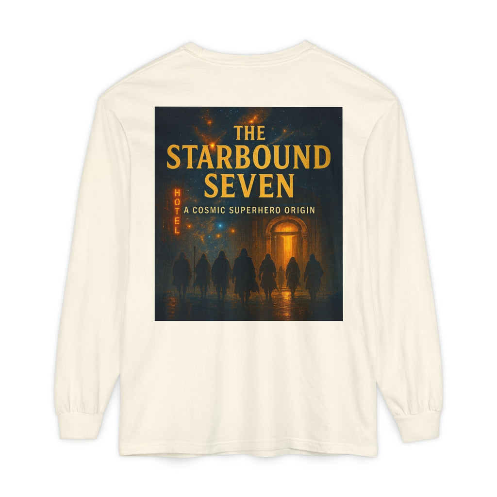 PRB The Starbound Seven graphic long sleeve shirt | cosmic superhero poster by Power Runs Black