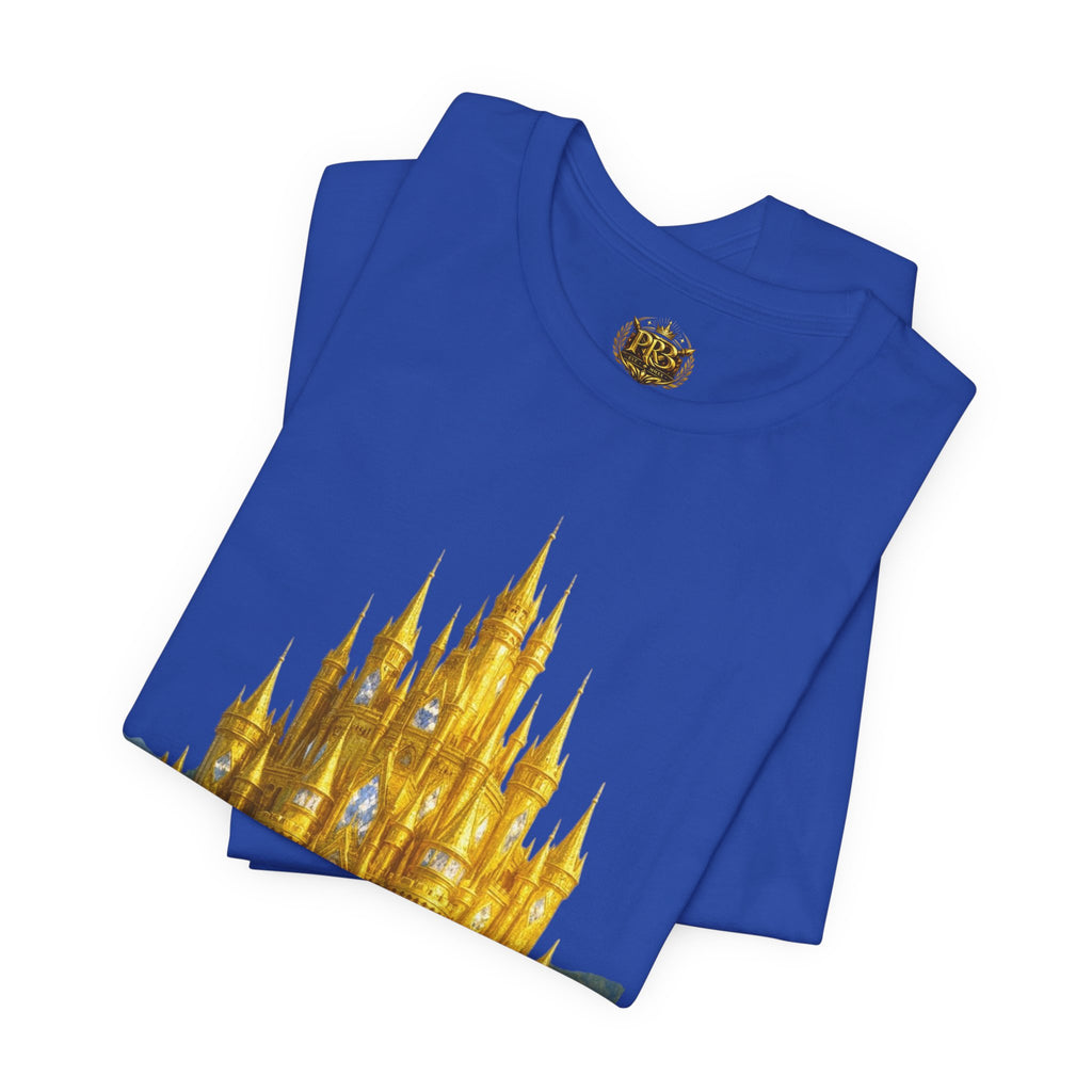 PRB Golden Fantasy Castle Tee | Magical Kingdom Illustration, Fairytale Scene by Power Runs Black