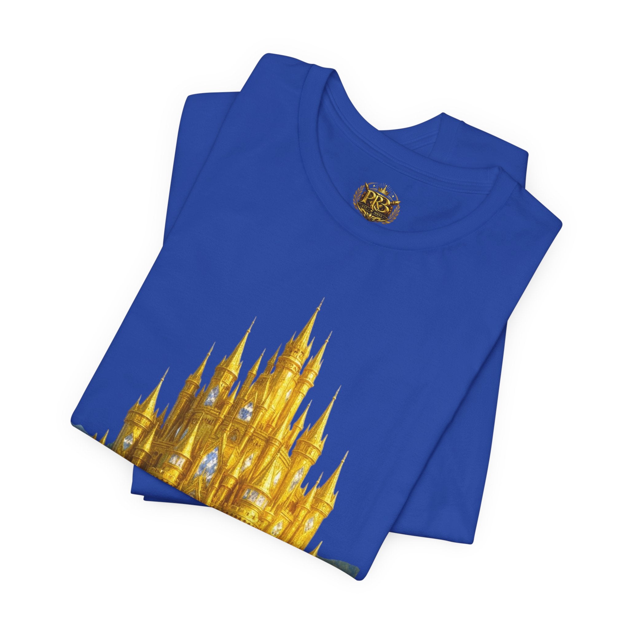 PRB Golden Fantasy Castle Tee | Magical Kingdom Illustration, Fairytale Scene by Power Runs Black