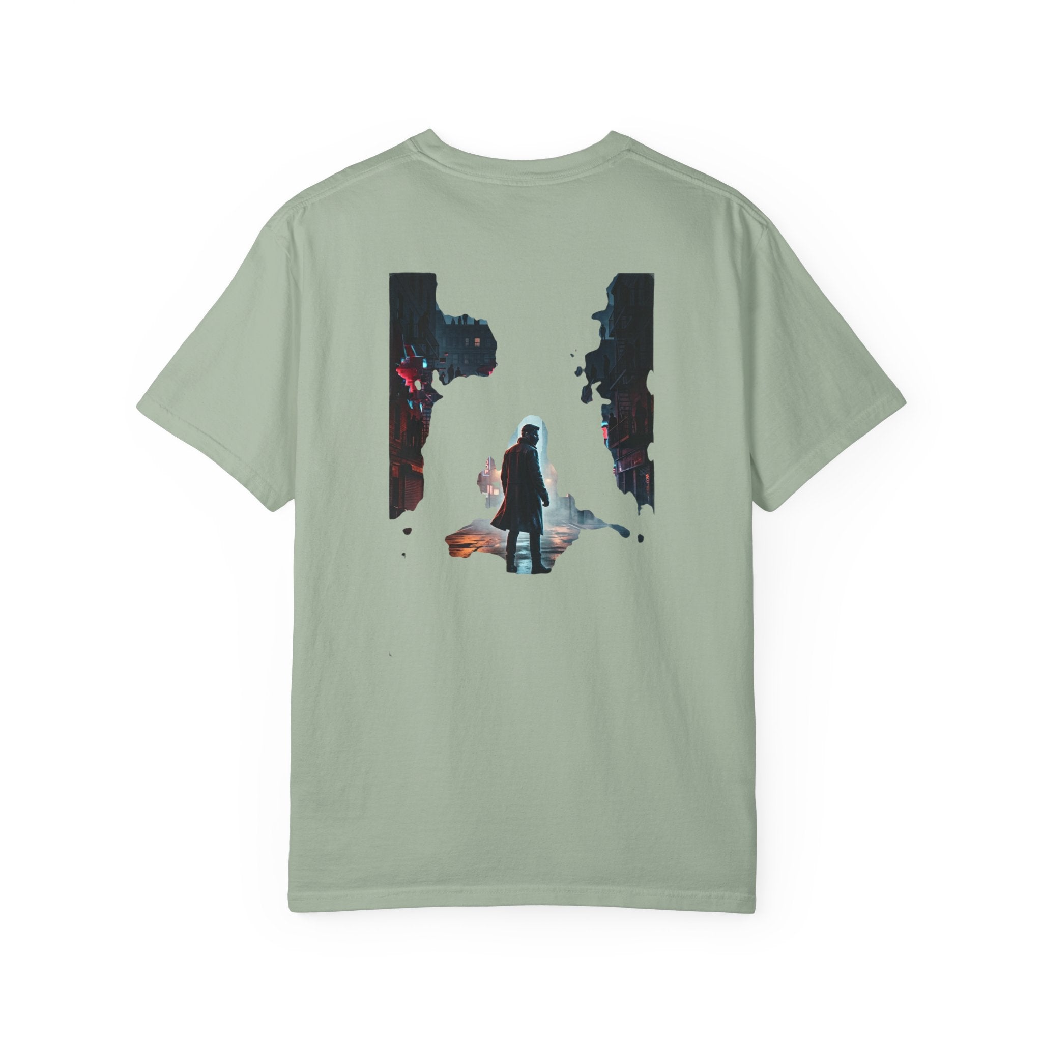 Syndication Loop Cyberpunk Portrait Tee — Tech-Noir Graphic T-Shirt | Power Runs Black by Printify