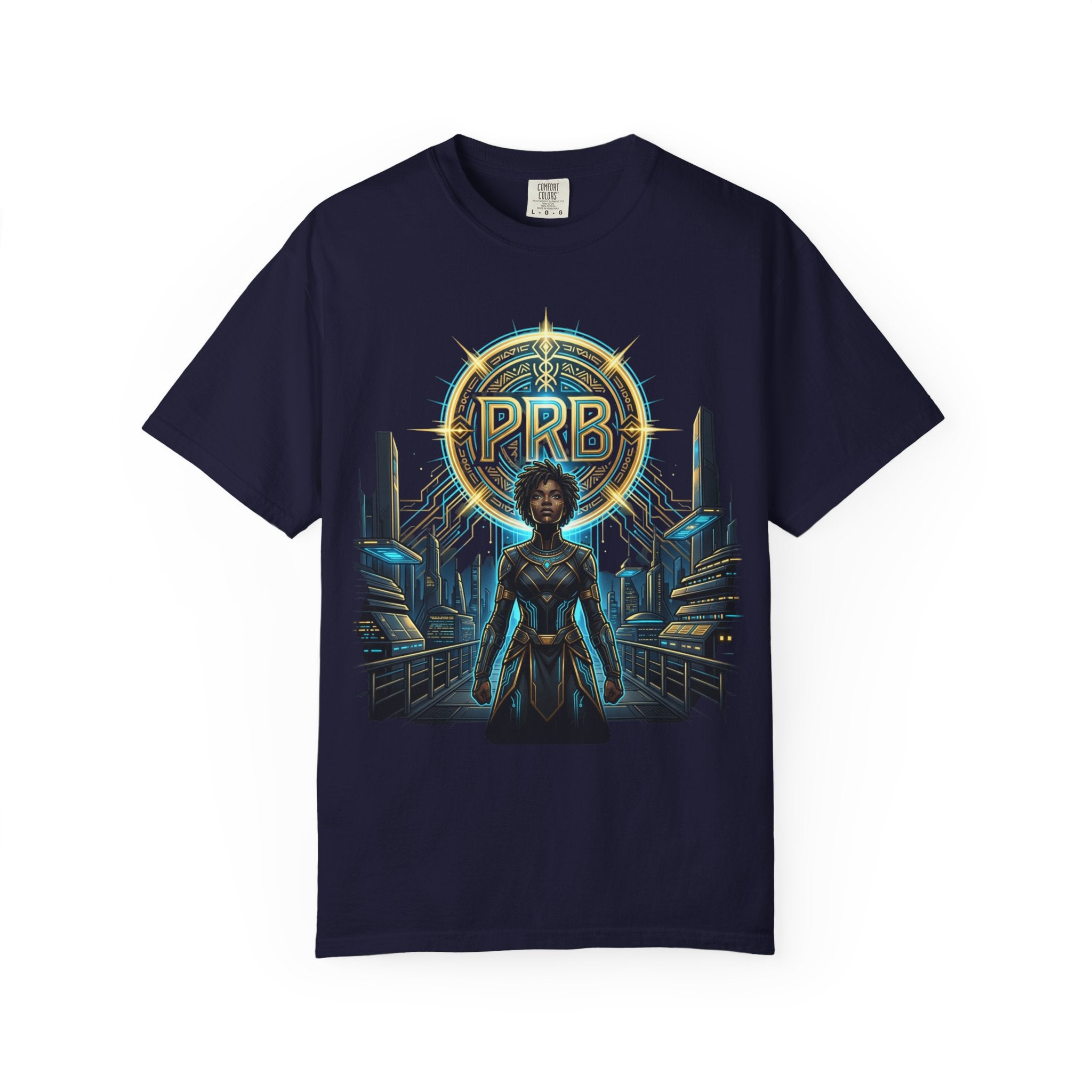 Futuristic Warrior Afrofuturist Graphic T-Shirt | Sci-Fi Streetwear Tee by Printify