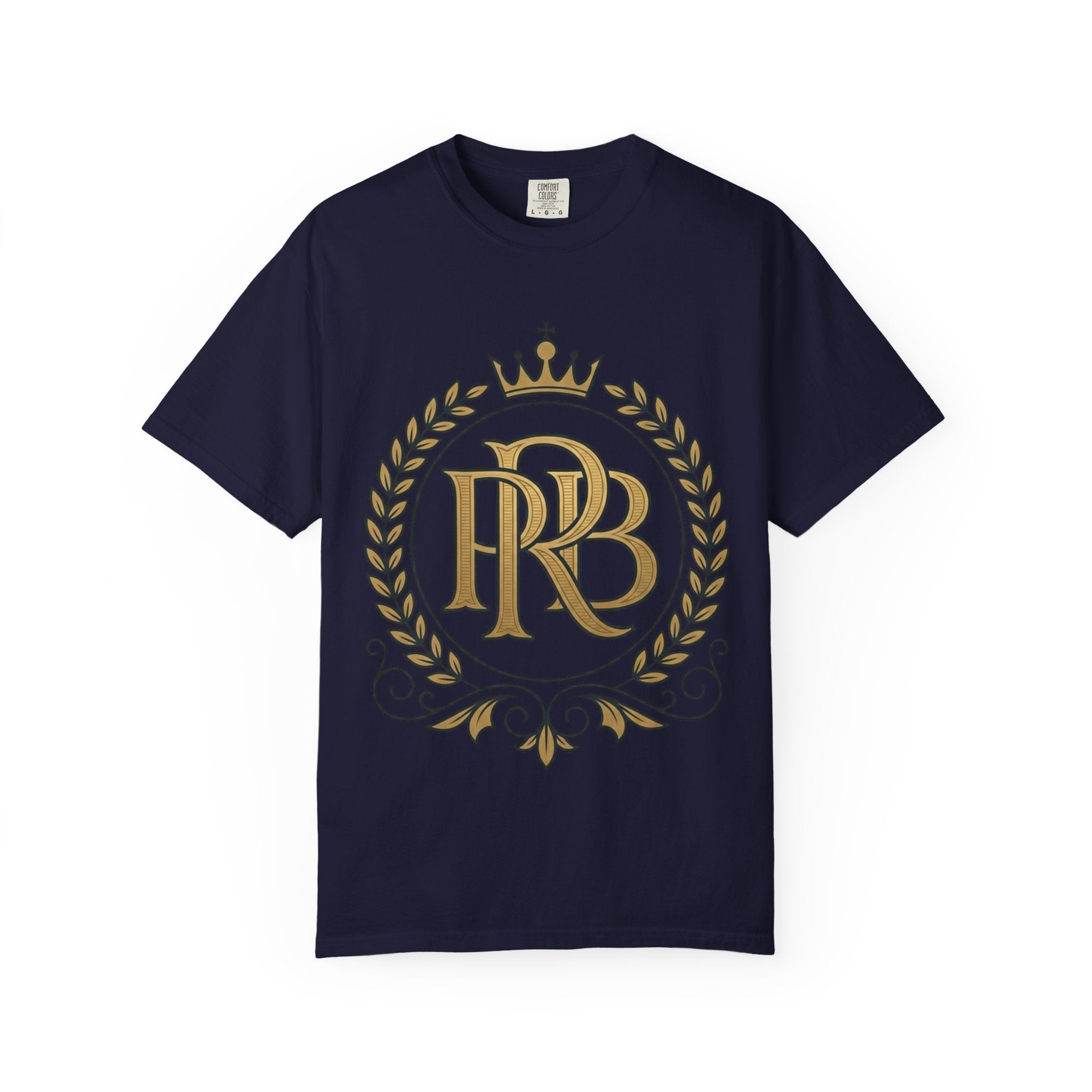 PRB Gold Monogram Crest Graphic T-Shirt | Laurel Crown Emblem Streetwear Tee by Printify
