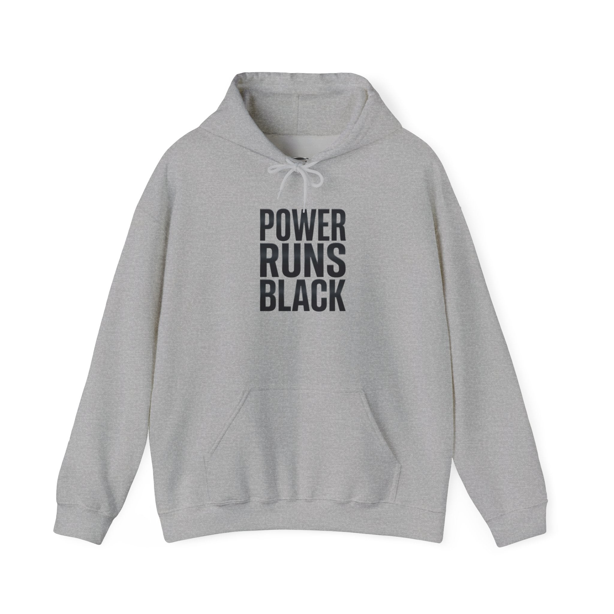 Power Runs Black Hoodie — Bold Graphic Athletic Streetwear by Printify