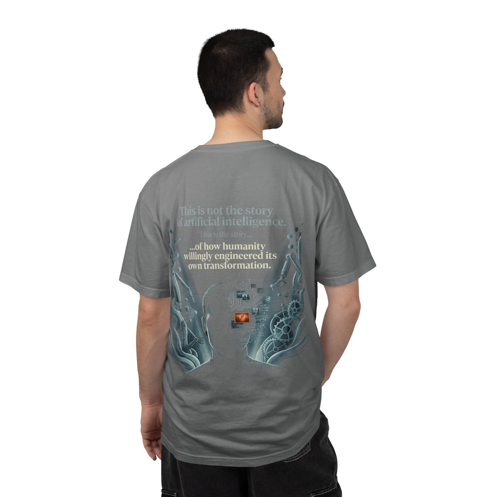 Power Runs Black AI Fusion Graphic T-Shirt — "The Core Age" Split Face Design by Power Runs Black