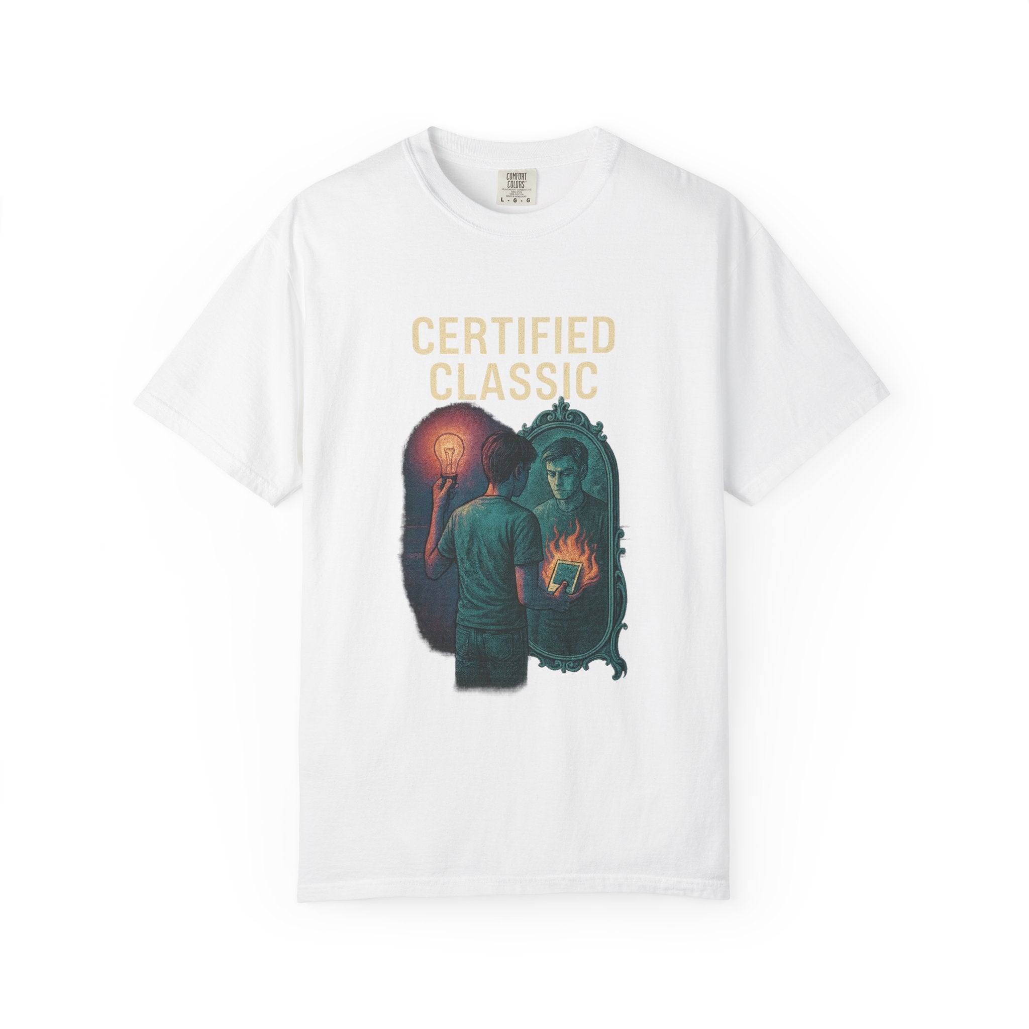 PRB Certified Classic Mirror Illustration T-shirt | Retro Mystic Artwork by Power Runs Black