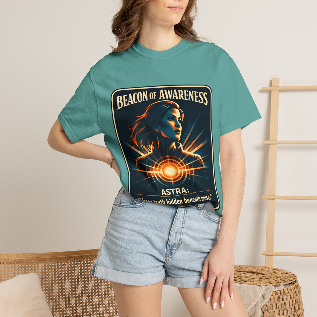 Power Runs Black Beacon of Awareness T-Shirt — “Astra: I hear truth hidden beneath noise” Cosmic Graphic Tee by Power Runs Black