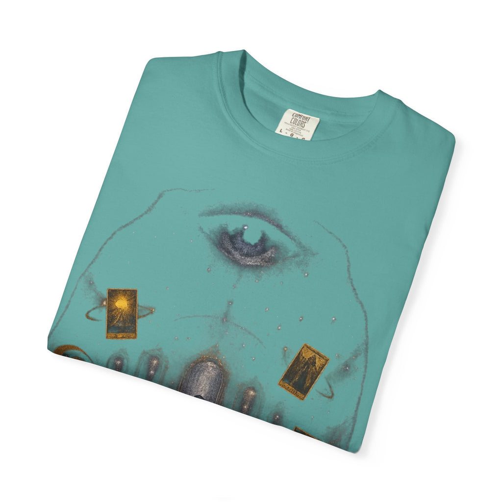 PRB Occult Tarot Skull T-Shirt — Mystic Eye & Shadow Figure Graphic by Power Runs Black