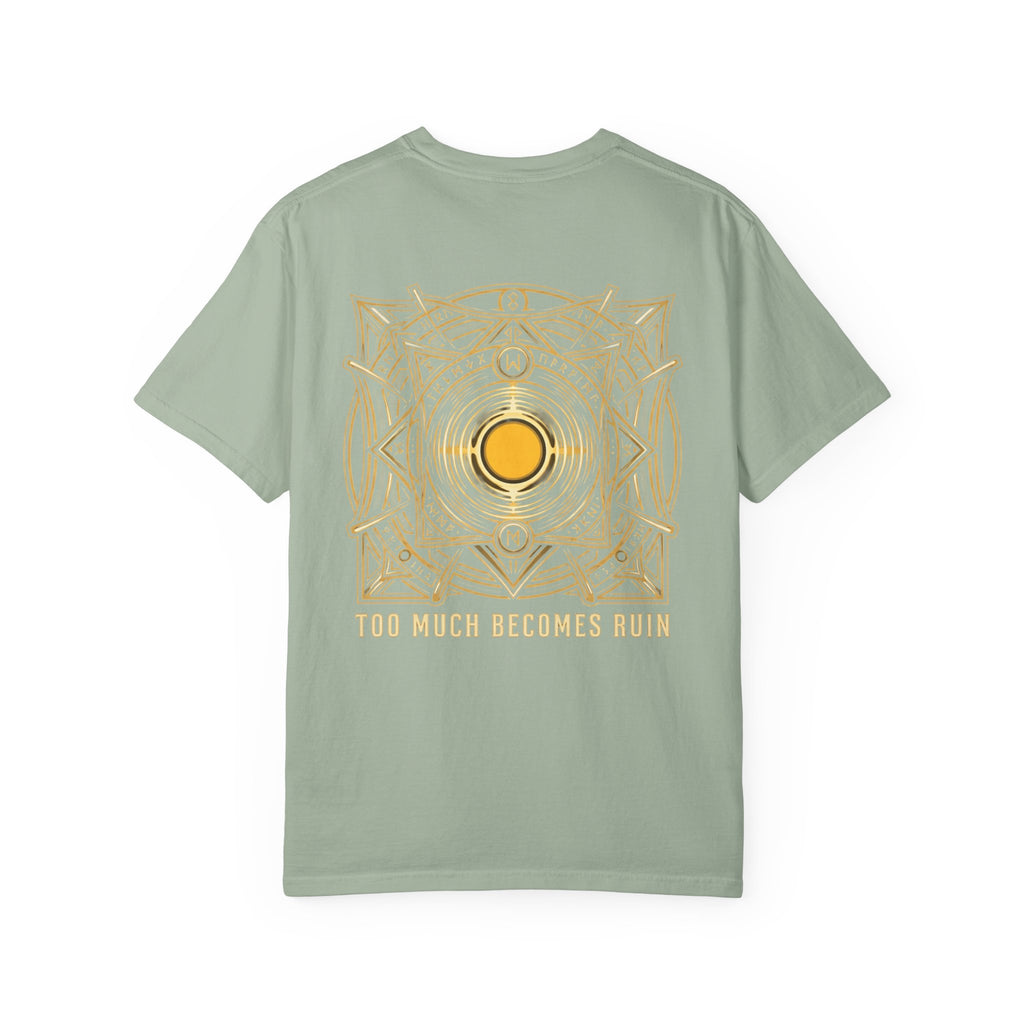 Power Runs Black PRB — Veyra Kain Geometric Sigil Tee with “Too Much Becomes Ruin” Graphic T-Shirt by Power Runs Black