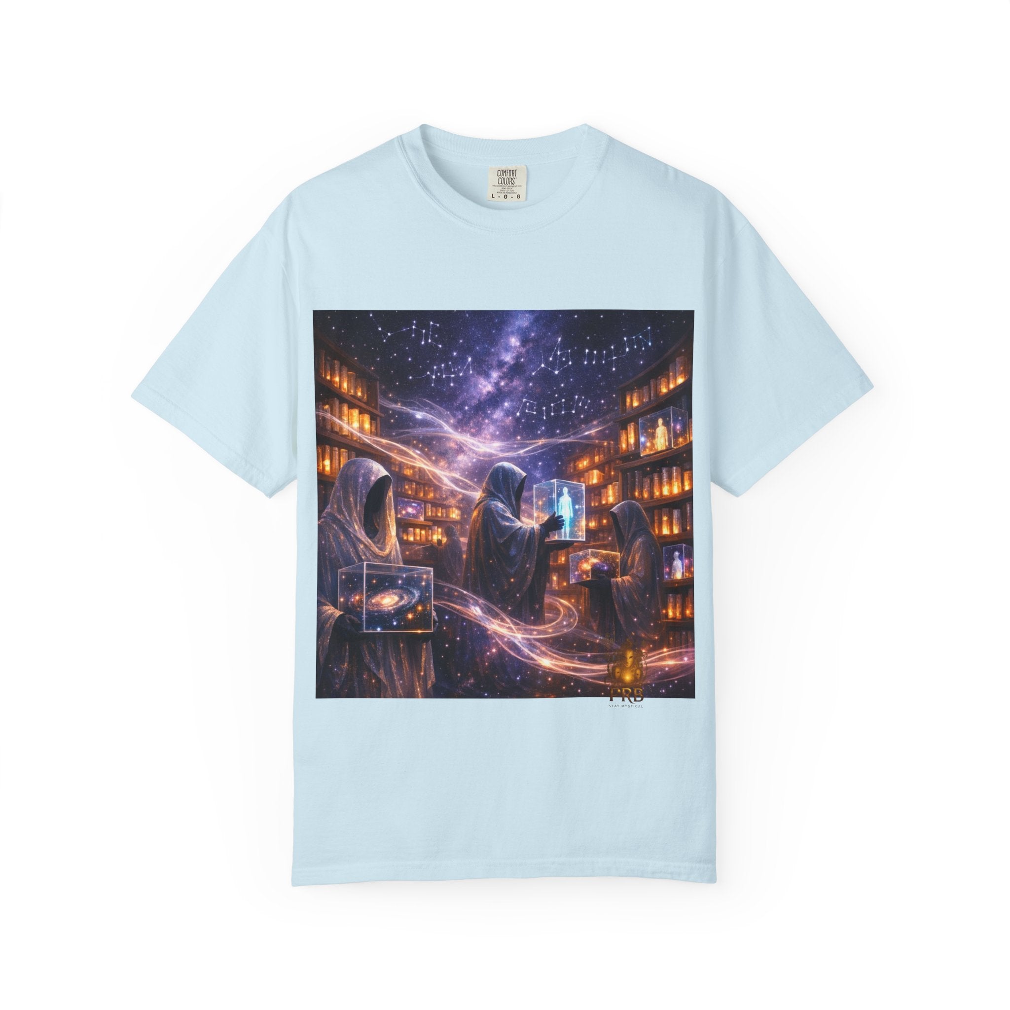 PRB Mystic Library Wizards T-Shirt — Cosmic Sorcerer Art Tee by Power Runs Black