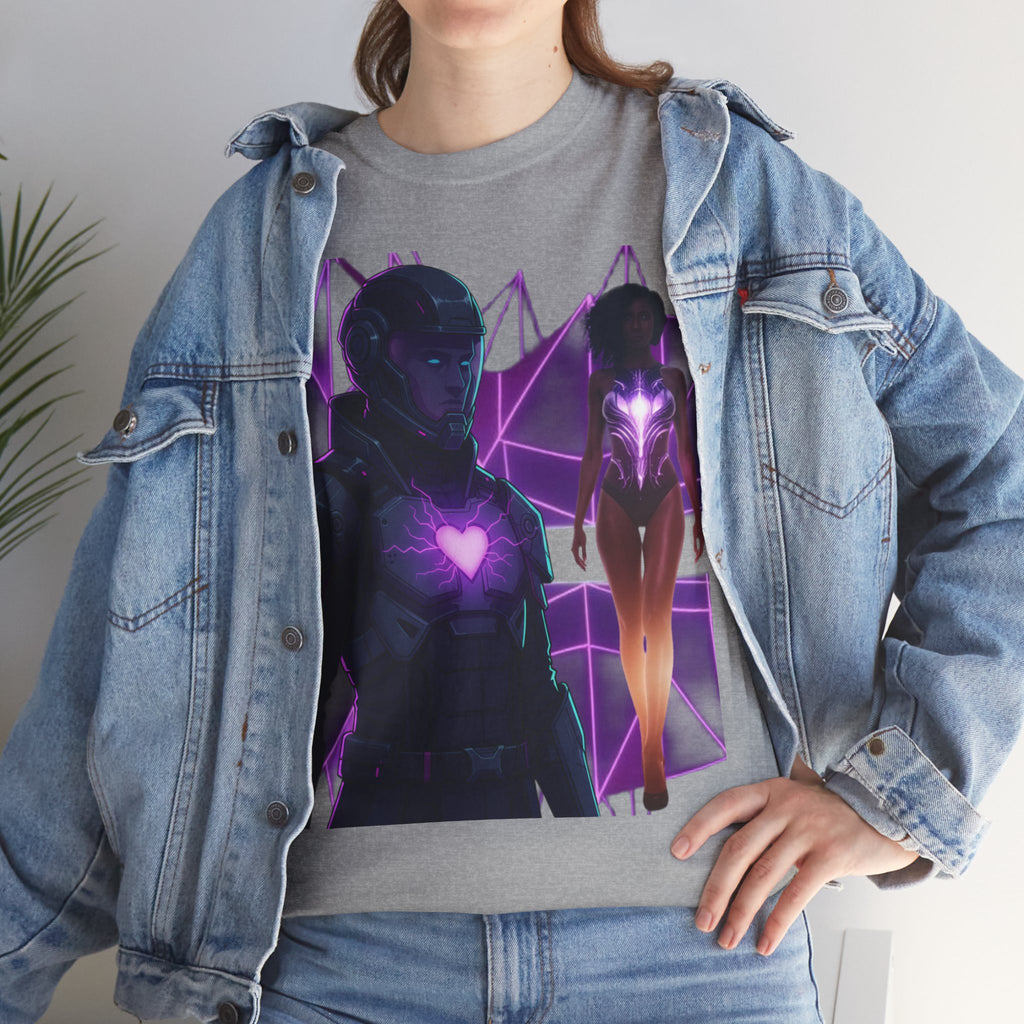 Power Run Black PRB Pretty Rich Bitch The Collection Purple Heart Cyberpunk Knight T-Shirt | Futuristic Armor Sci‑Fi Tee by Printify