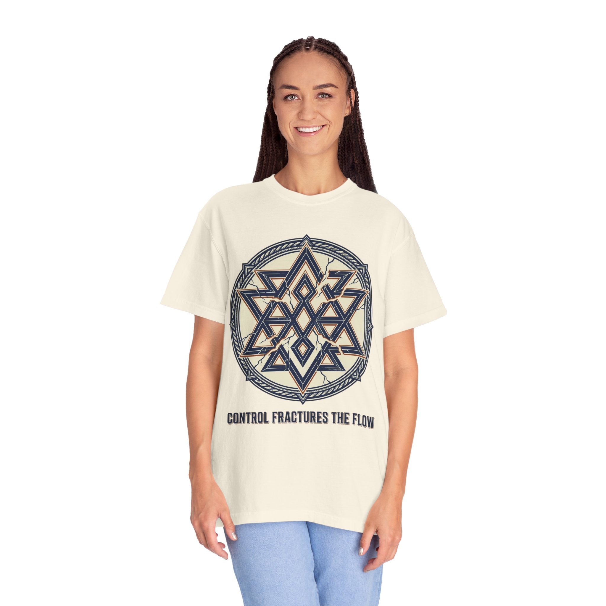 Power Runs Black PRB Geometric Star Mandala T-Shirt — "Control Fractures the Flow" Graphic Tee by Power Runs Black