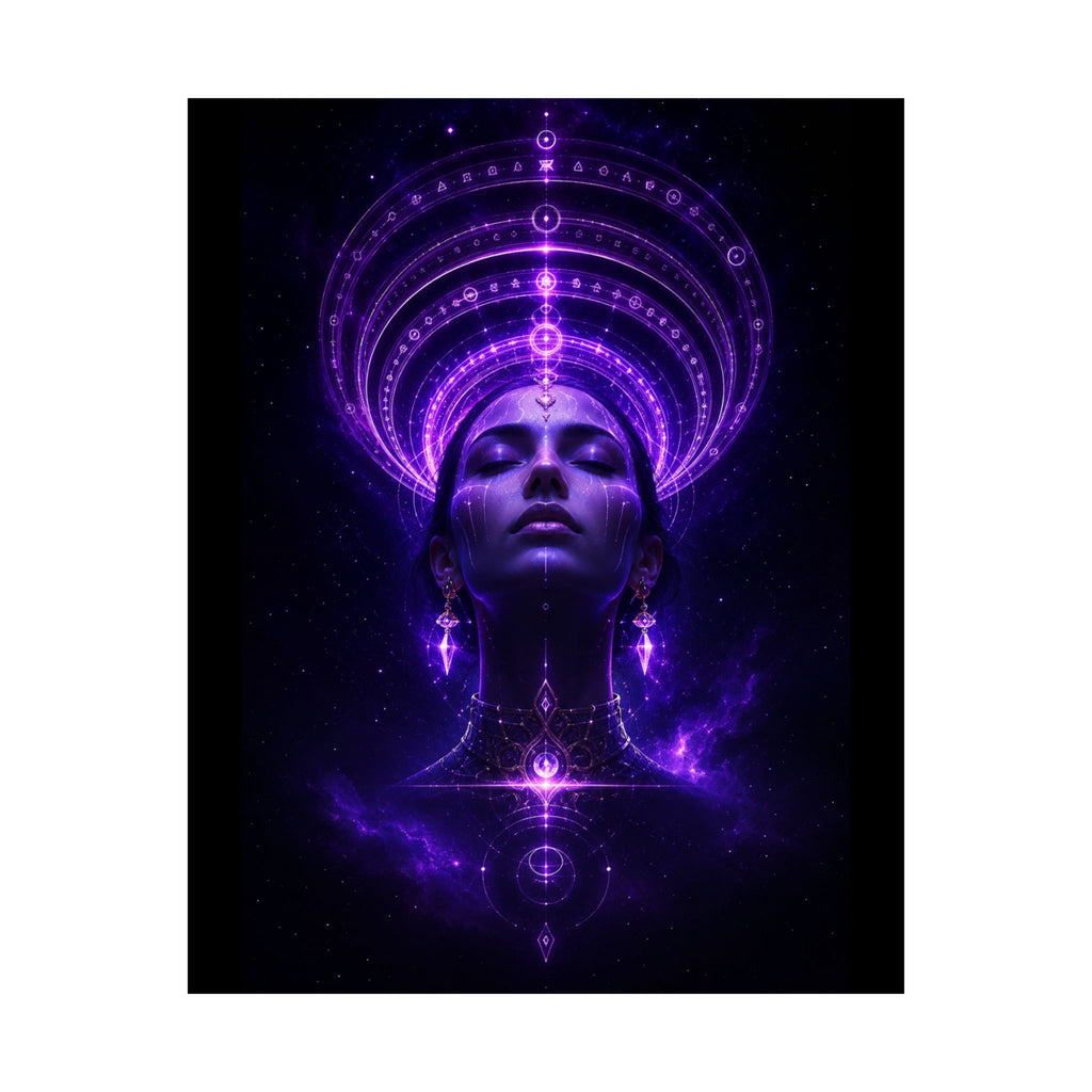 Power Runs Black Cosmic Goddess Poster — Purple Spiritual Wall Art Matte Vertical Print by Power Runs Black