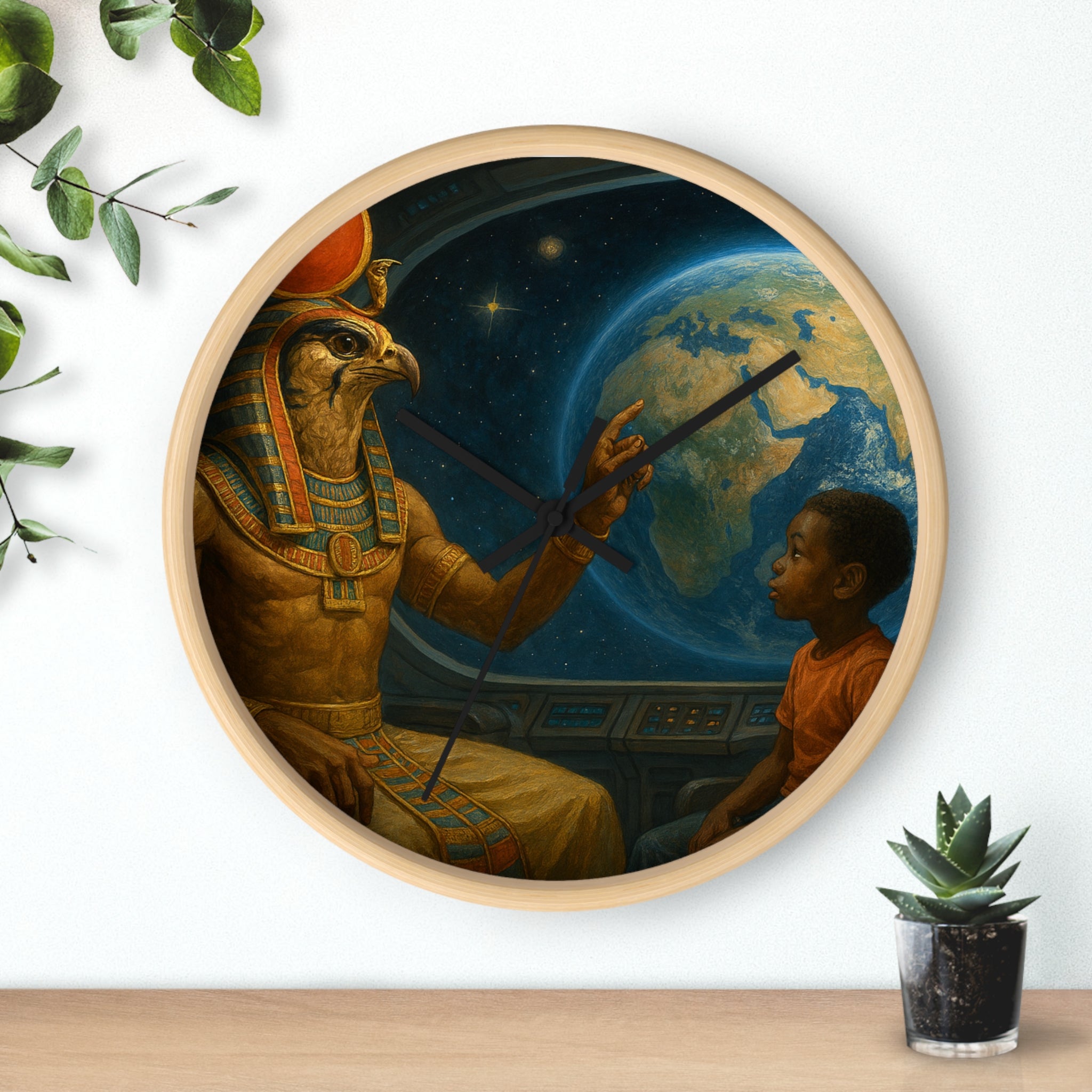 Power Runs Black PRB PRB Egyptian God Horus Wall Clock — Child & World Fantasy Space Art by Printify