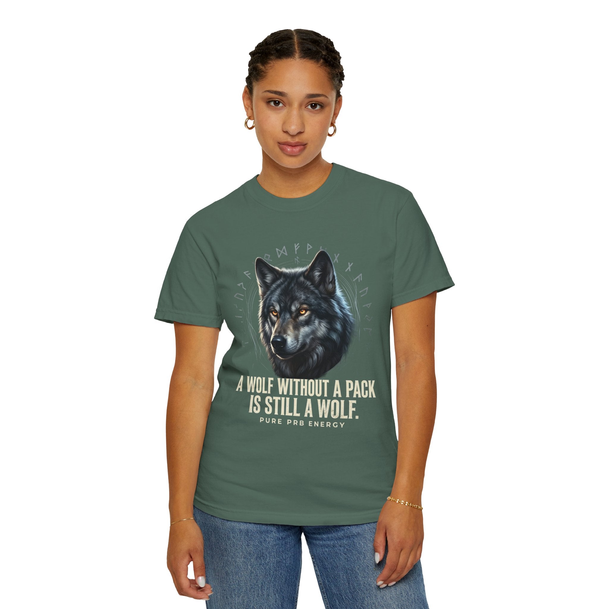 PRB Wolf Graphic T-Shirt — "A Wolf Without a Pack Is Still a Wolf" Inspirational Tee by Printify
