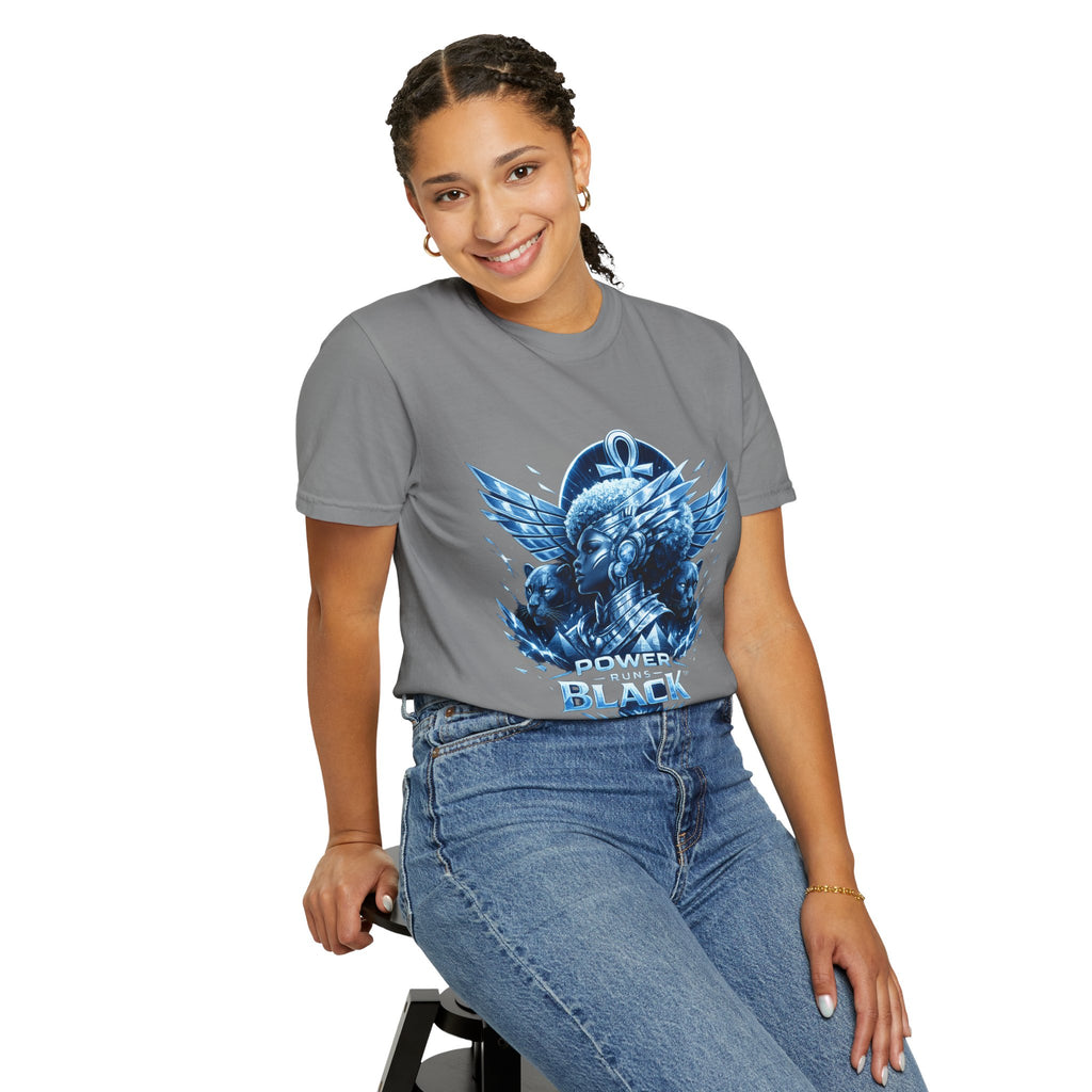 Power of Black Graphic T-Shirt — Egyptian Ankh Warrior Design by Power Runs Black