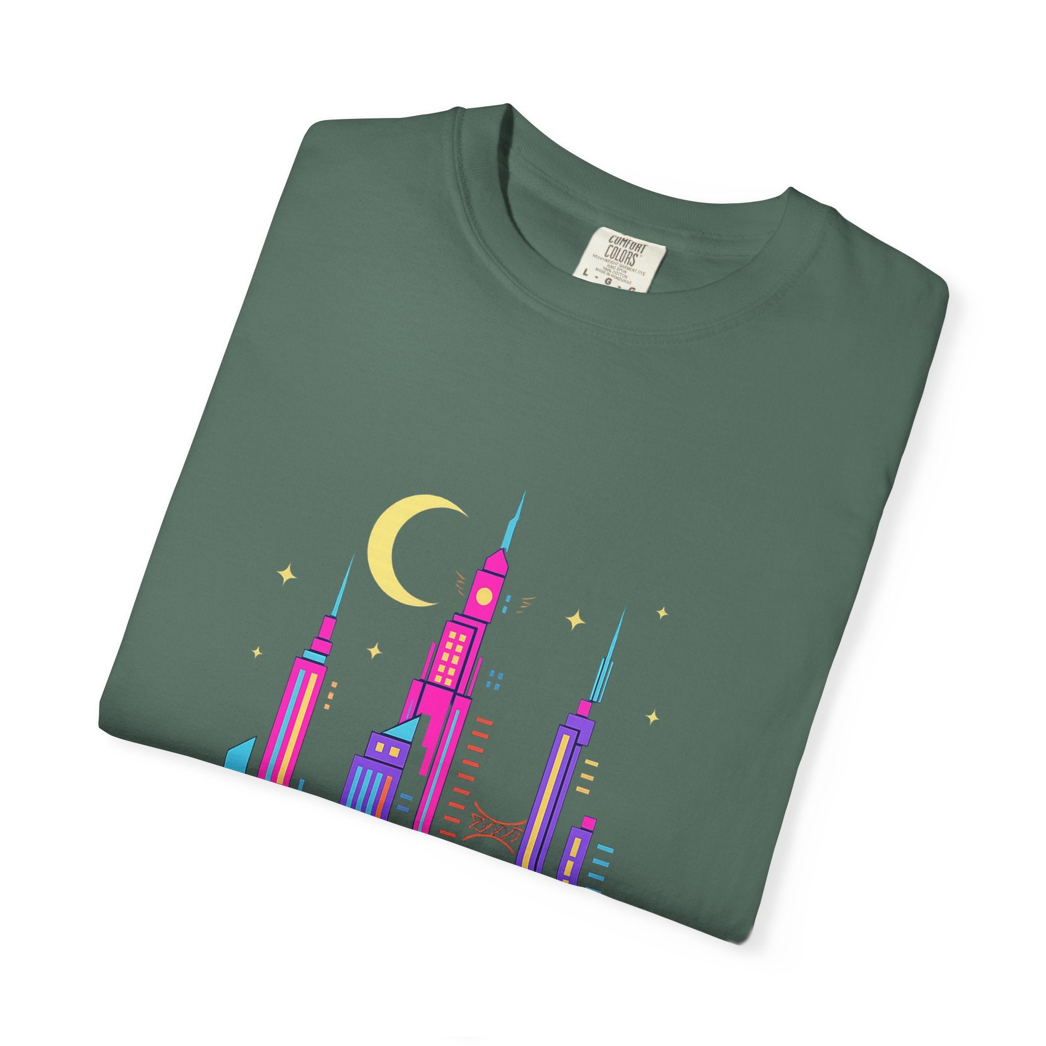 PRB Neon City Skyline T-shirt | Vibrant Urban Nightscape Tee by Power Runs Black