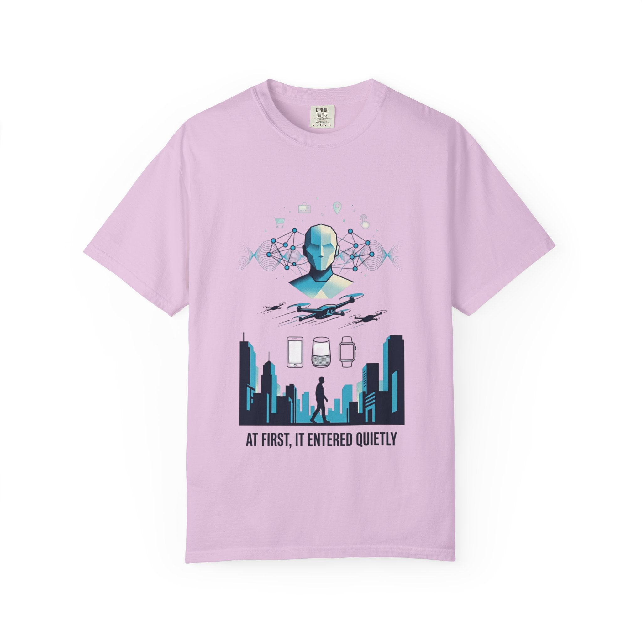 Power Runs Black AI Metropolis T-Shirt — 'At First, It Entered Quietly' Cybercity Graphic Tee by Concepts VS Entertainment/Tiktok shop