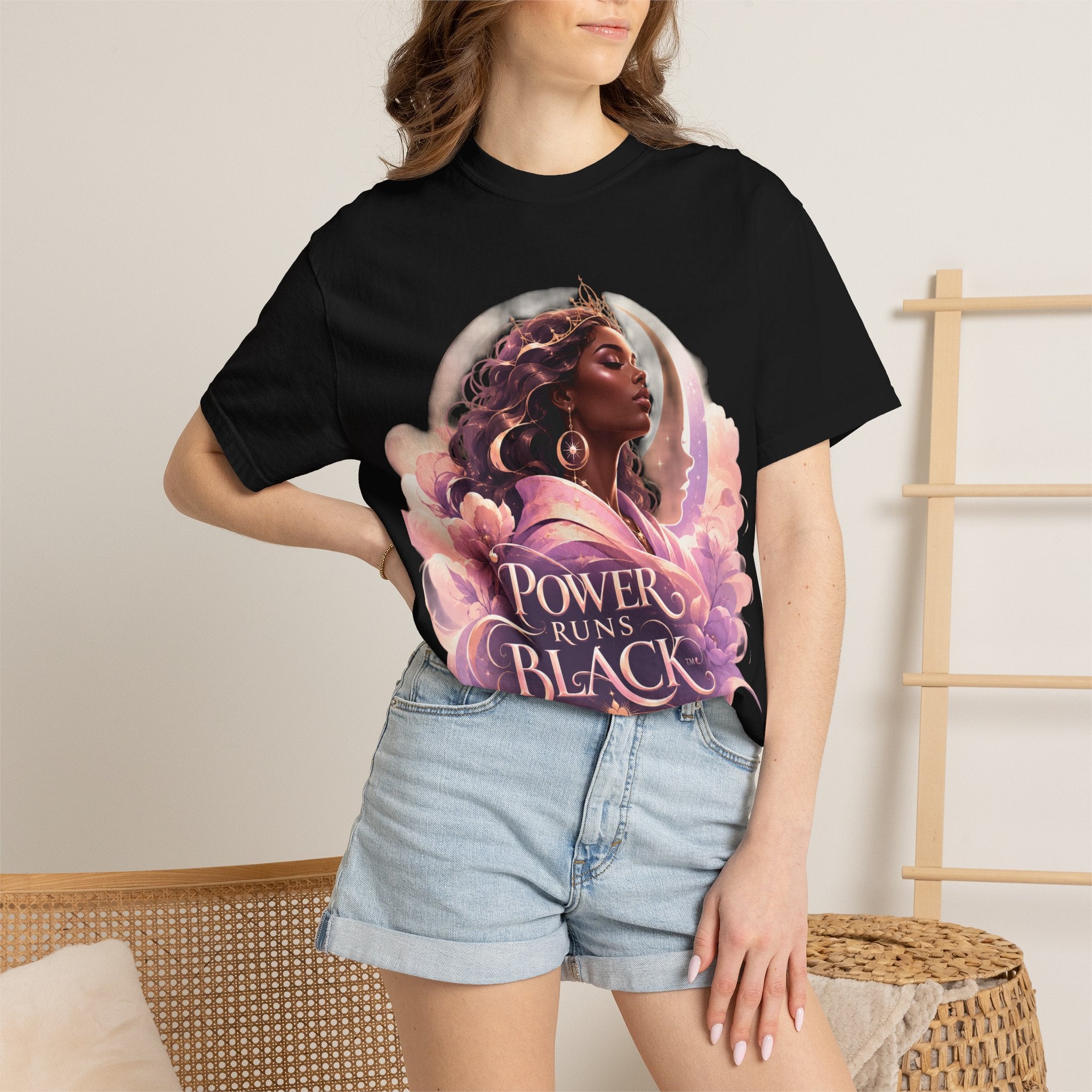 Power Runs Black graphic tee | Black woman portrait, Afro empowerment shirt by Power Runs Black