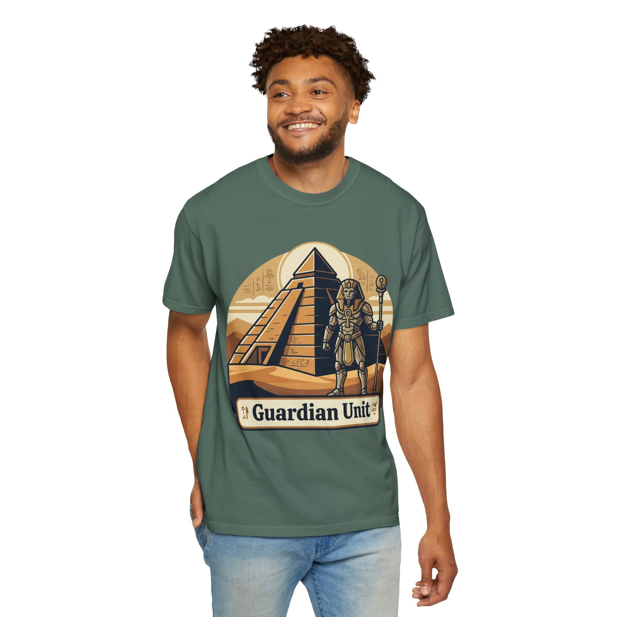 Power Runs Black PRB Guardian Unit T-Shirt — Egyptian Pyramid Sci‑Fi Graphic Tee by Power Runs Black