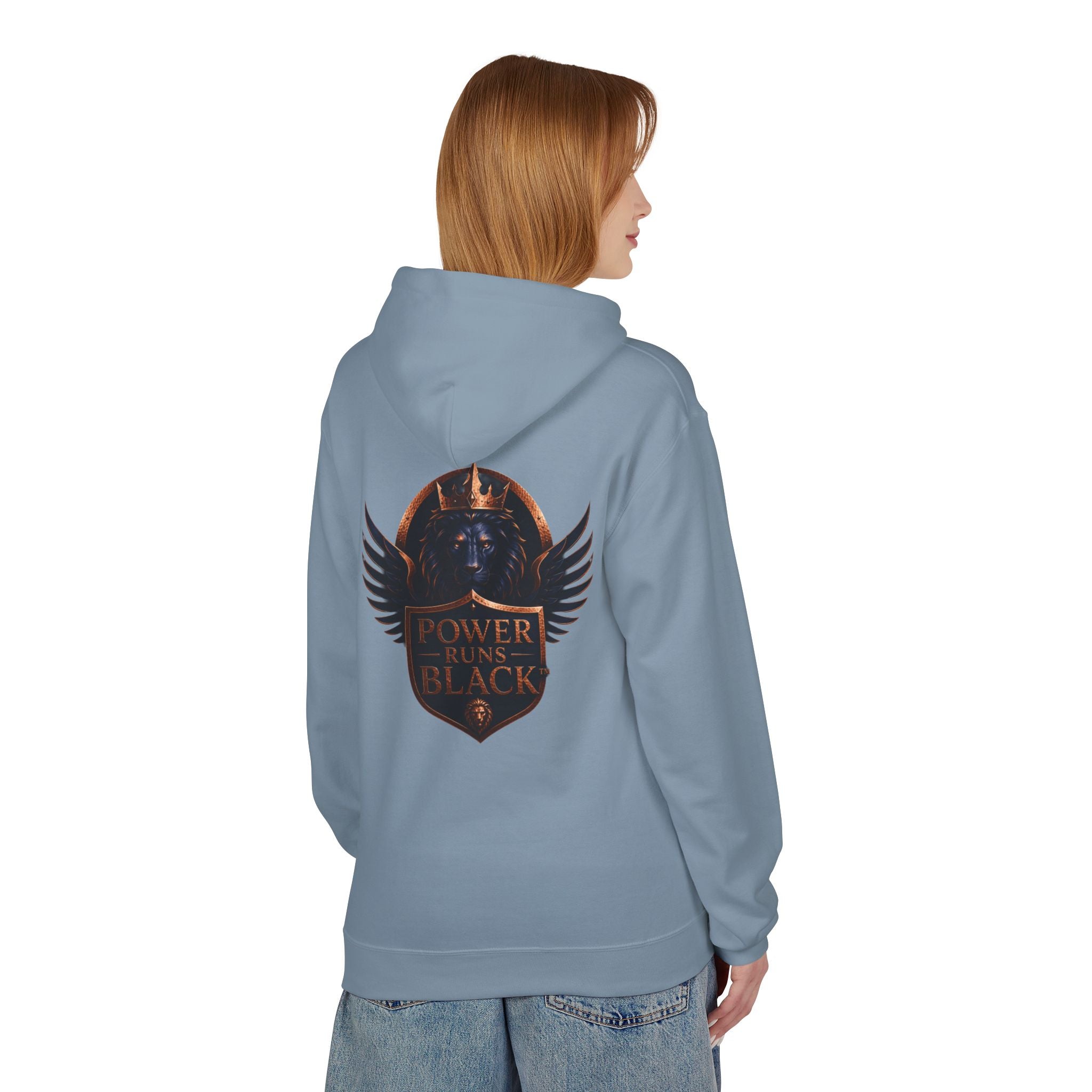 Power Runs Black crest hoodie | medieval shield with lions and wings by Power Runs Black
