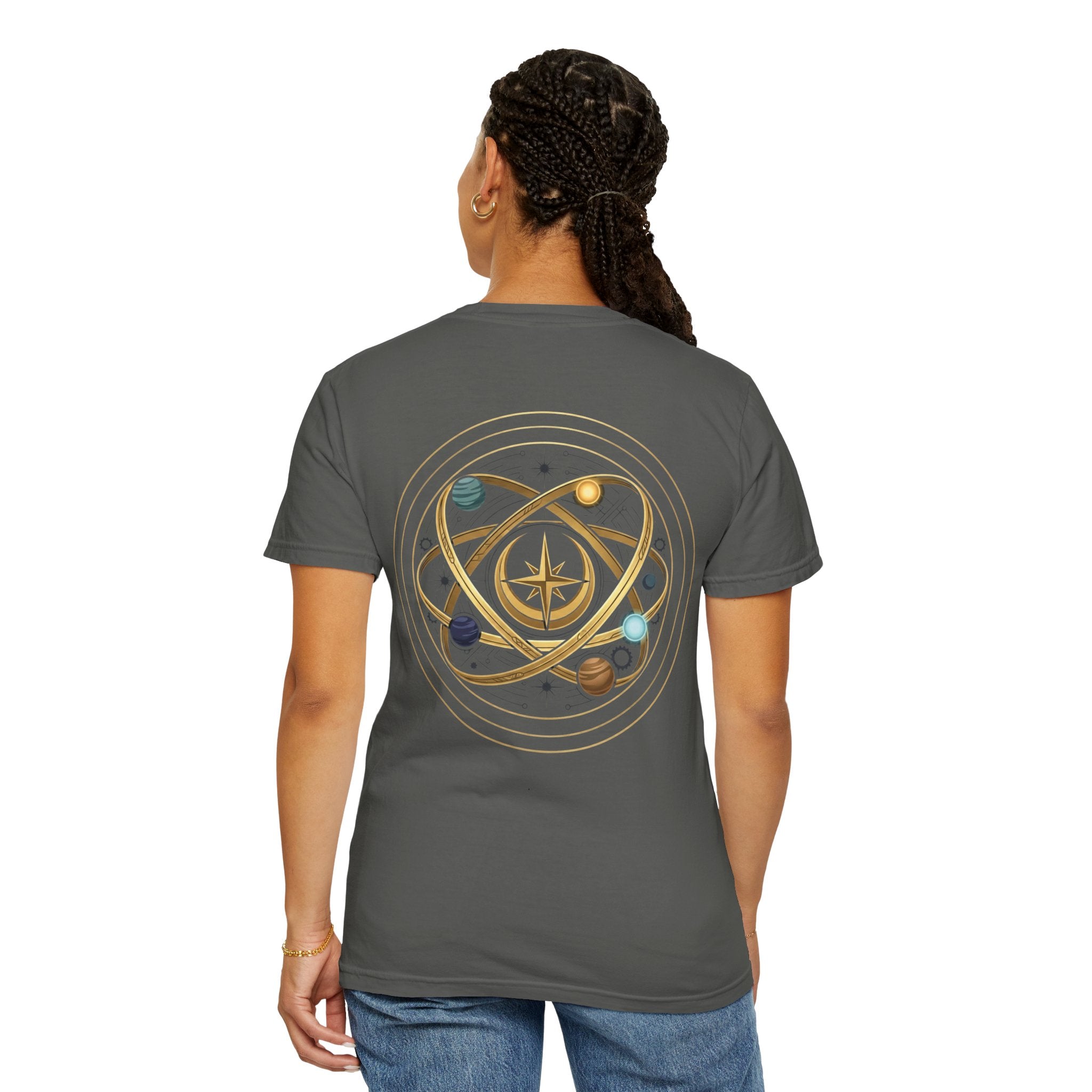 PRB Crown & Cosmos Graphic T-Shirt | Gold Royal Crest & Celestial Back by Printify
