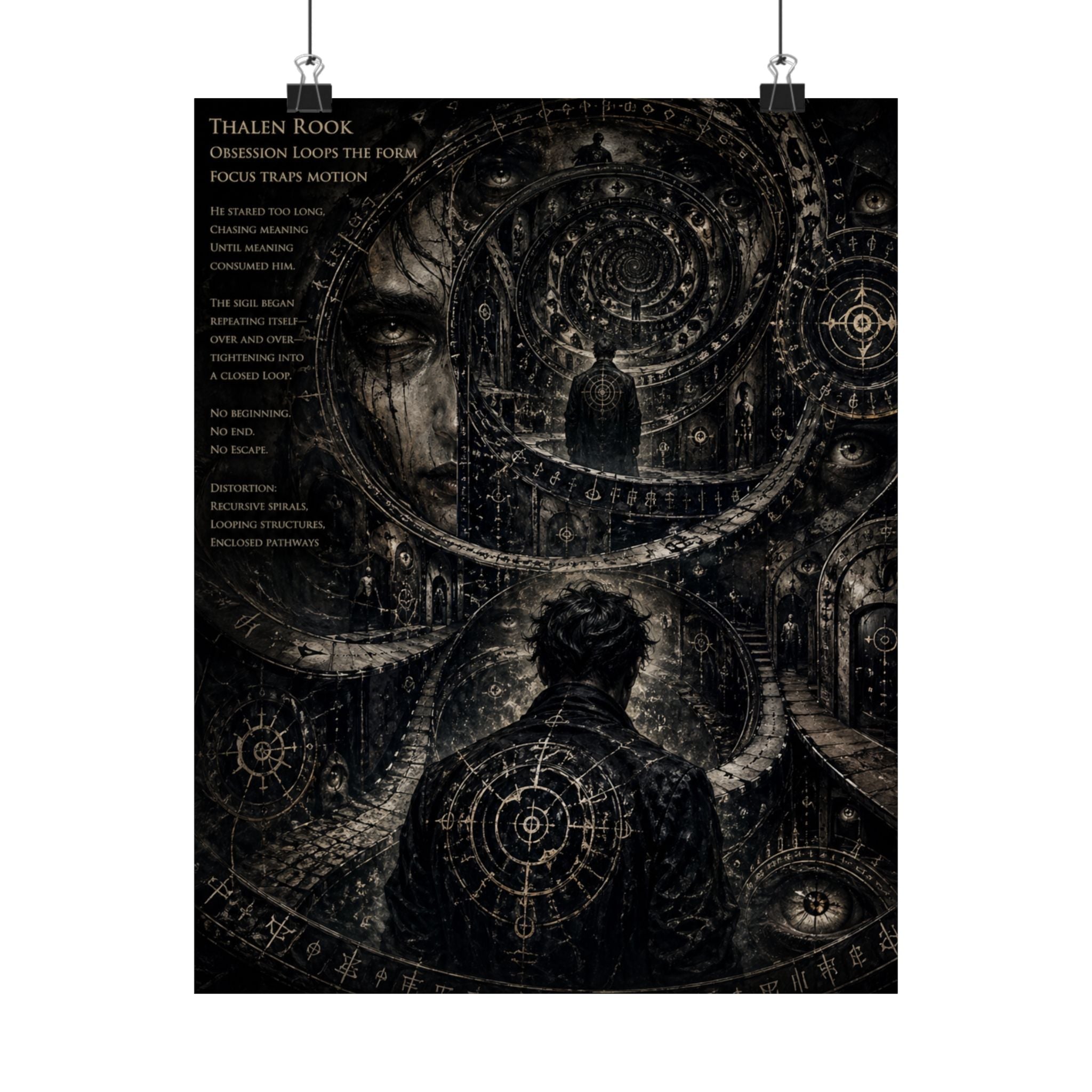 Power Runs Black Dark Surreal Poster — Spiral Dreamscape Matte Vertical Art Print by Power Runs Black