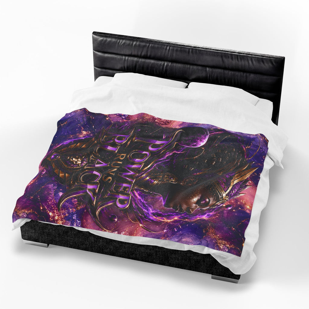 Power Runs Black Velveteen Plush Blanket - "Power Runs Black" Inspirational Afrocentric Throw Blanket by Power Runs Black