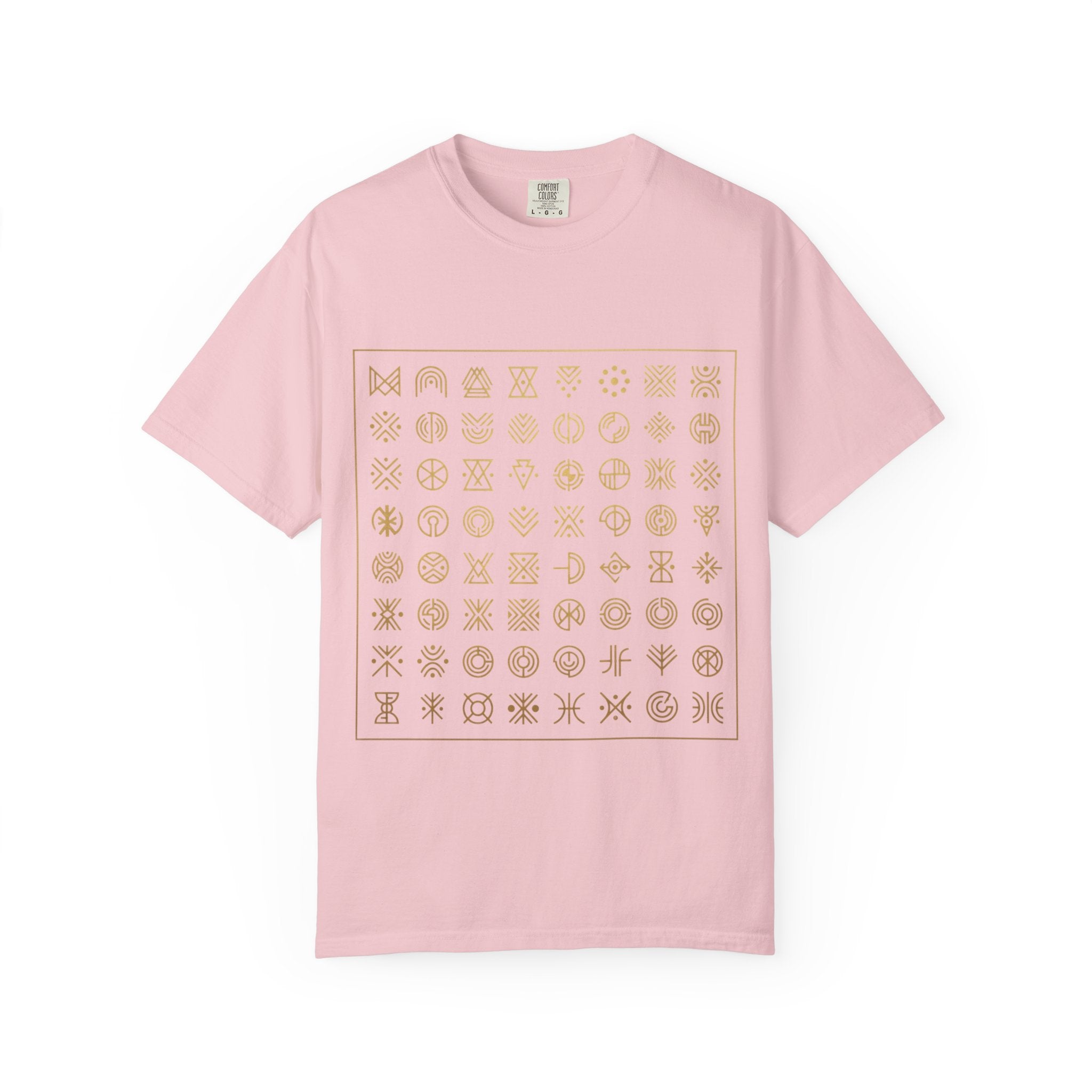 Power Runs Black PRB Symbol Grid T-Shirt — Minimal Gold Icon Graphic Tee by Printify