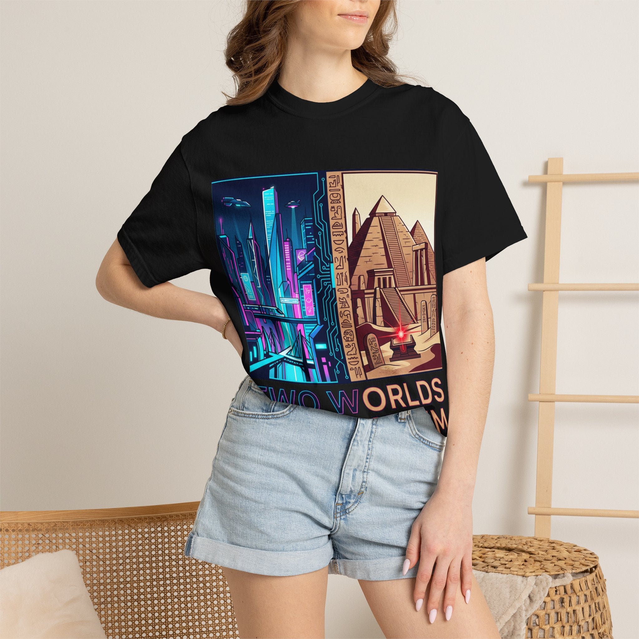 Power Runs Black PRB Blue Technopolis/ Red Dominion Two Worlds One System T-Shirt by Power Runs Black