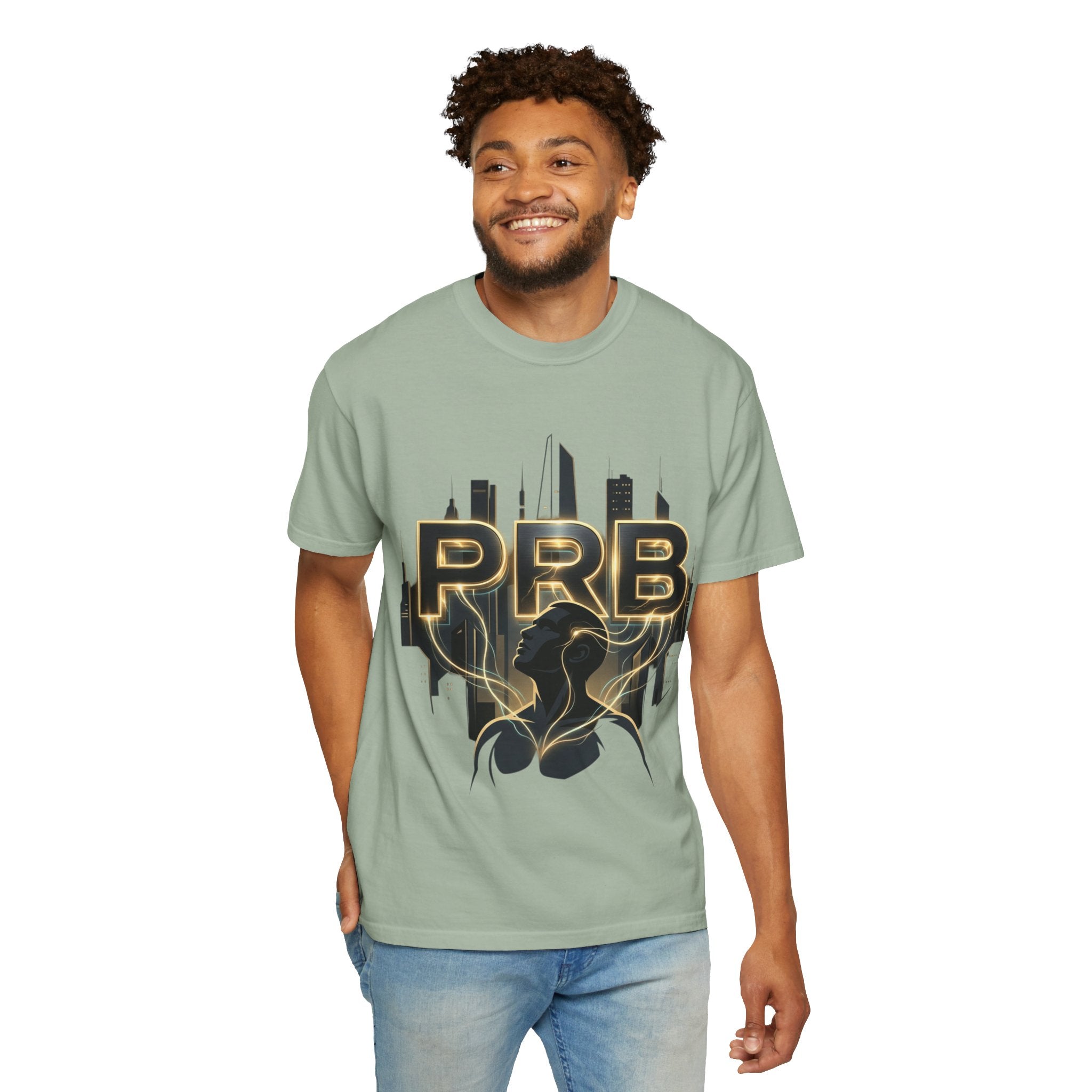 PRB Cityscape Graphic T-Shirt | Black & Gold Urban Streetwear Tee by Printify