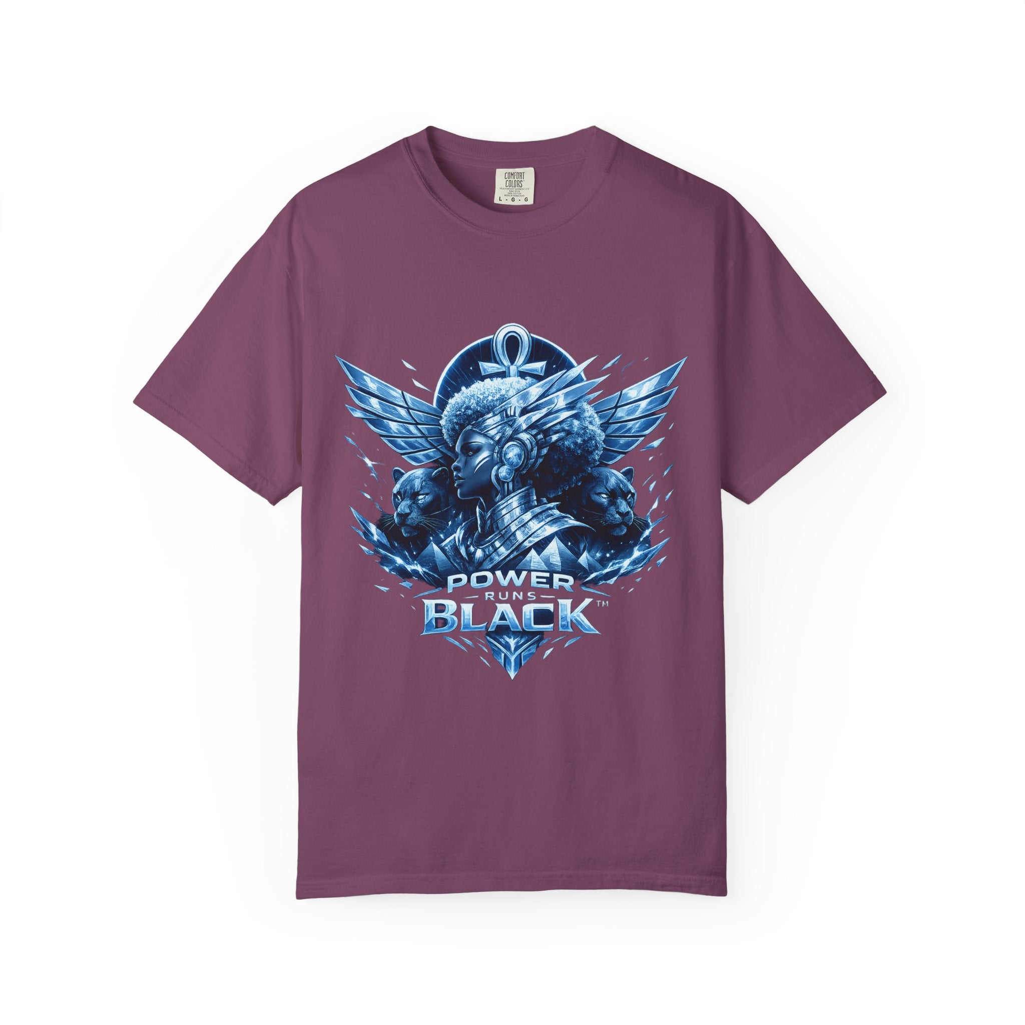 Power of Black Graphic T-Shirt — Egyptian Ankh Warrior Design by Power Runs Black