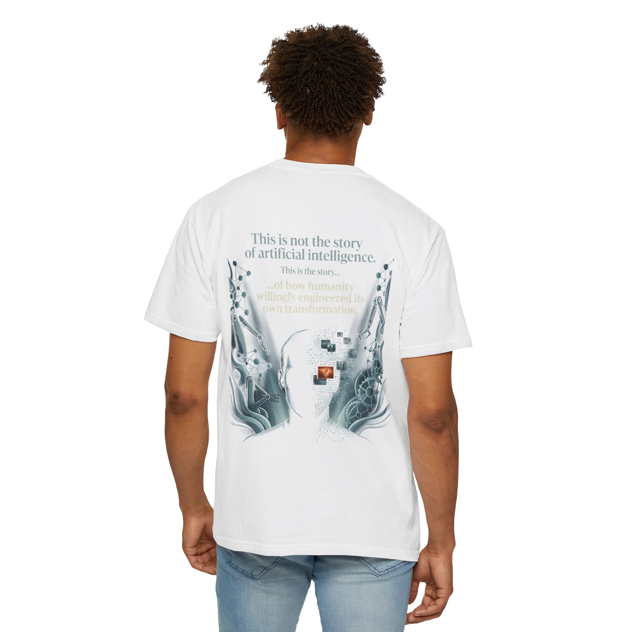 Power Runs Black AI Fusion Graphic T-Shirt — "The Core Age" Split Face Design by Power Runs Black