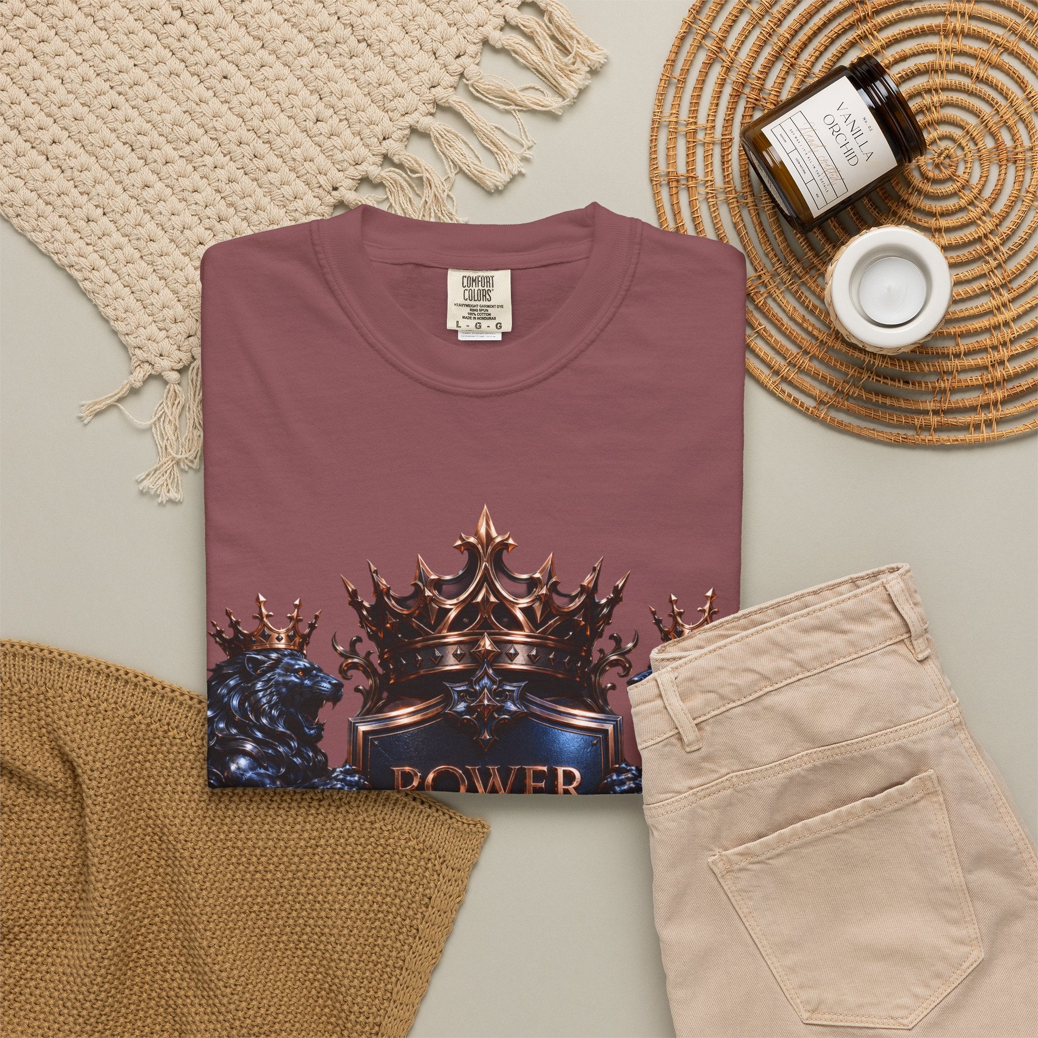 Power Runs Black Crest T-shirt | Heraldic Lion Shield Tee by Power Runs Black