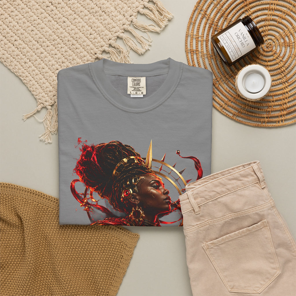 Power Runs Black T-Shirt — Afrocentric Crowned Goddess Graphic Tee by Printify
