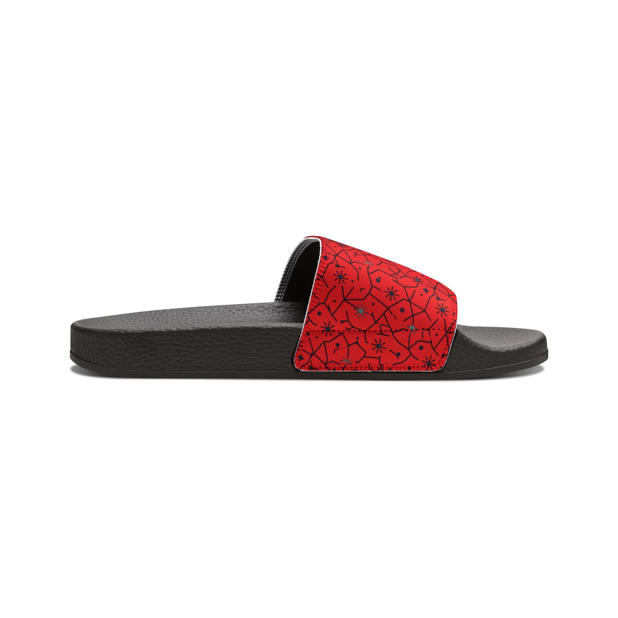 Power Runs Black Removable-Strap Sandals - Red Floral Pattern Slide Sandals for Women by Power Runs Black