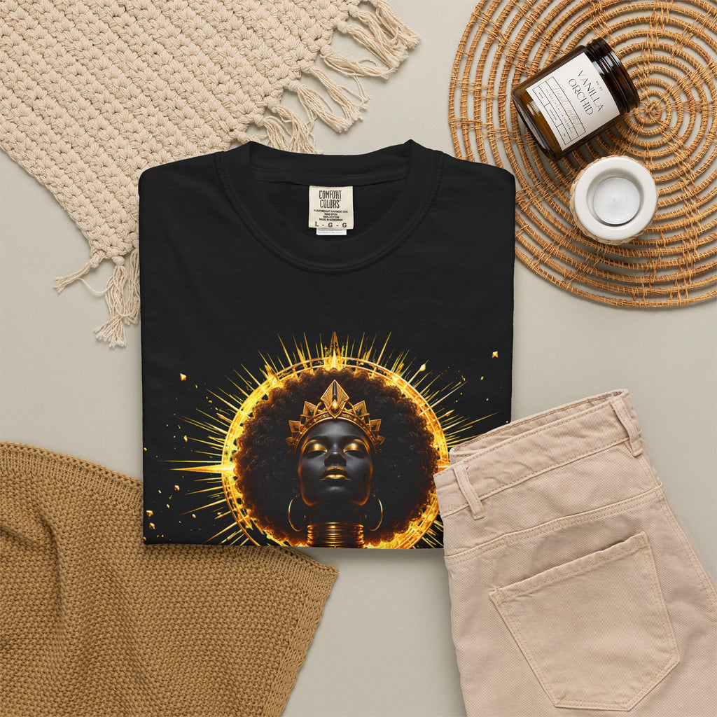Power Runs Black goddess illustration T-Shirt | Afrocentric black pride design by Power Runs Black