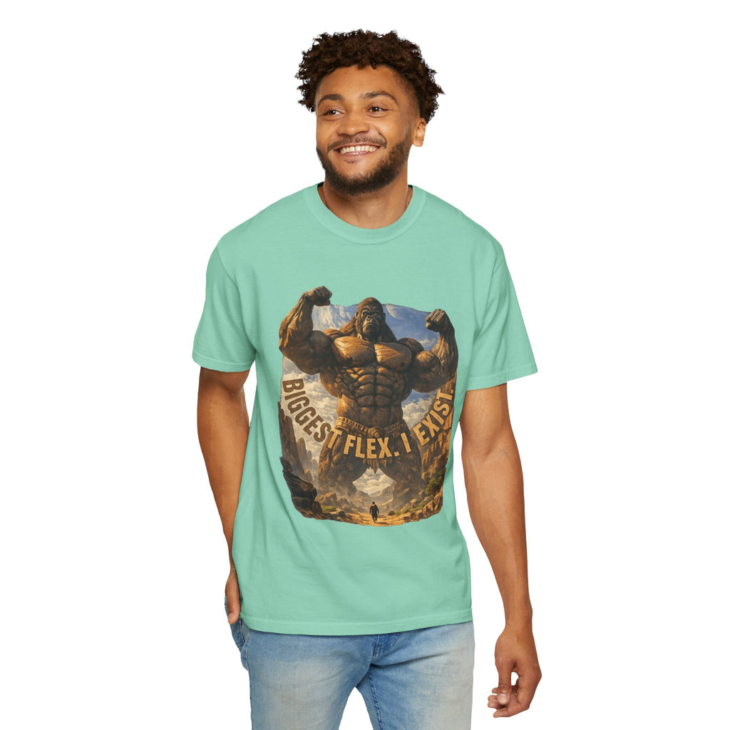 Power Runs Black PRB Biggest Flex I Exist T-Shirt — Funny Muscle Gorilla Graphic Tee by Printify