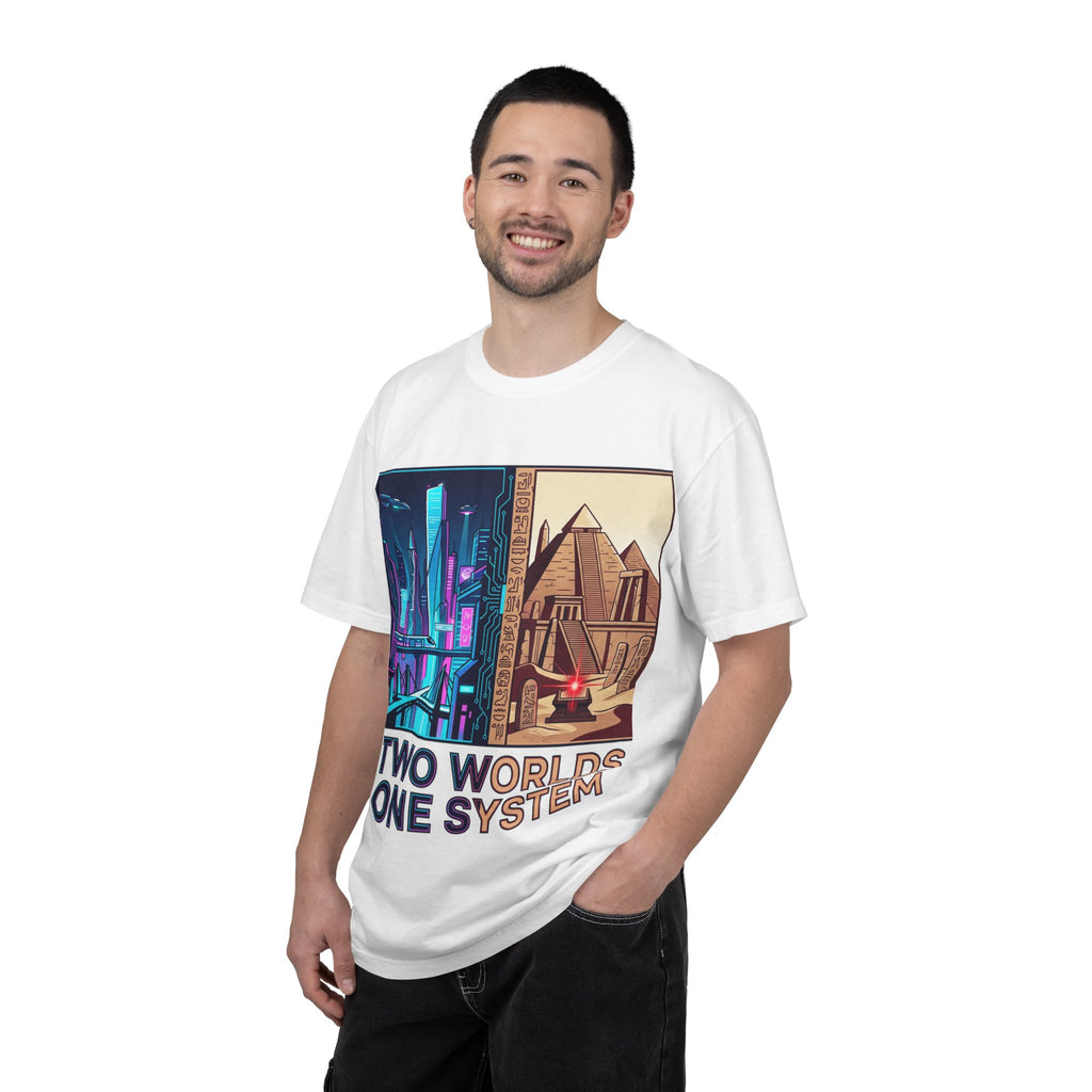 Power Runs Black PRB Blue Technopolis/ Red Dominion Two Worlds One System T-Shirt by Power Runs Black