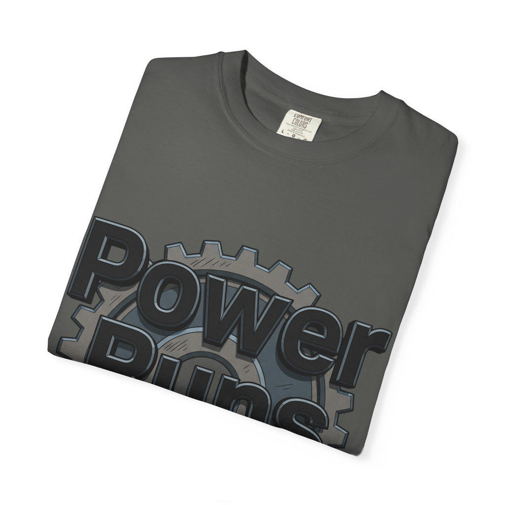 PRB Power Runs Black Gear Graphic Tee | Garment-Dyed Heavyweight Cotton by Power Runs Black