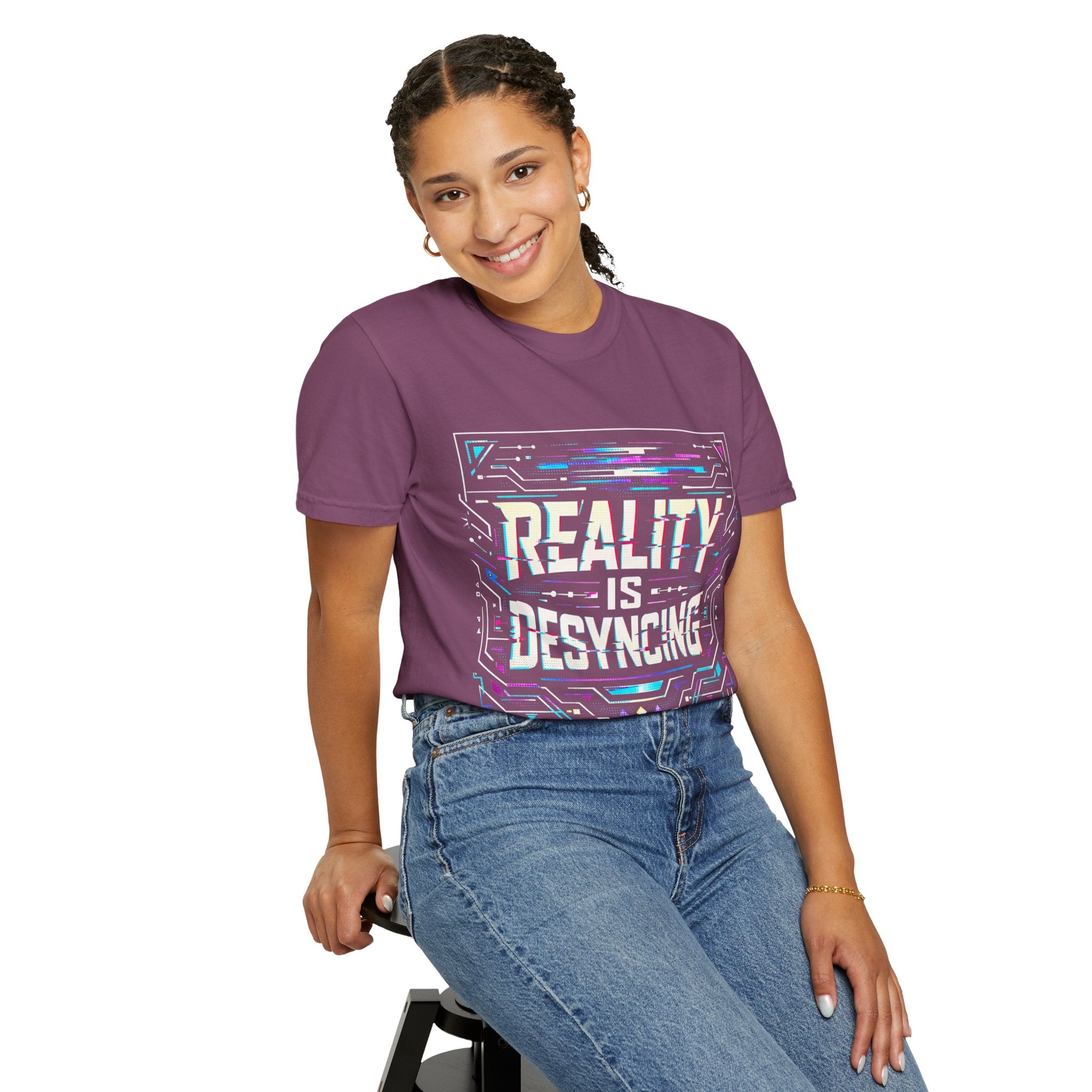 Power Runs Black PRB Glitchy Pastel "Reality Is Desyncing" T-Shirt by Printify