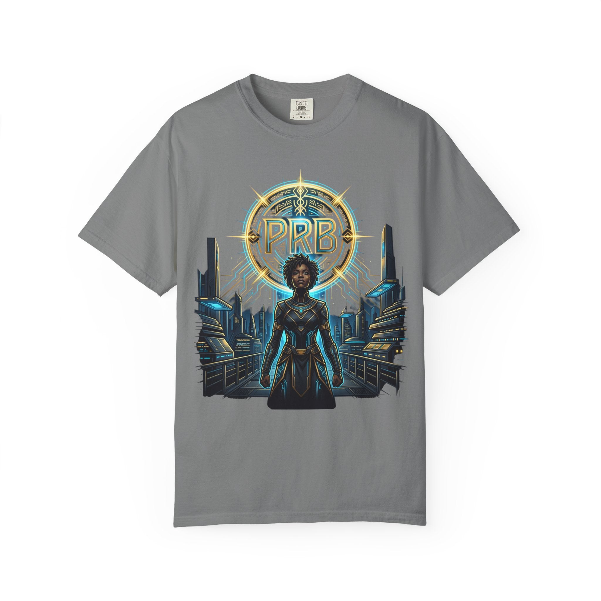 Futuristic Warrior Afrofuturist Graphic T-Shirt | Sci-Fi Streetwear Tee by Printify