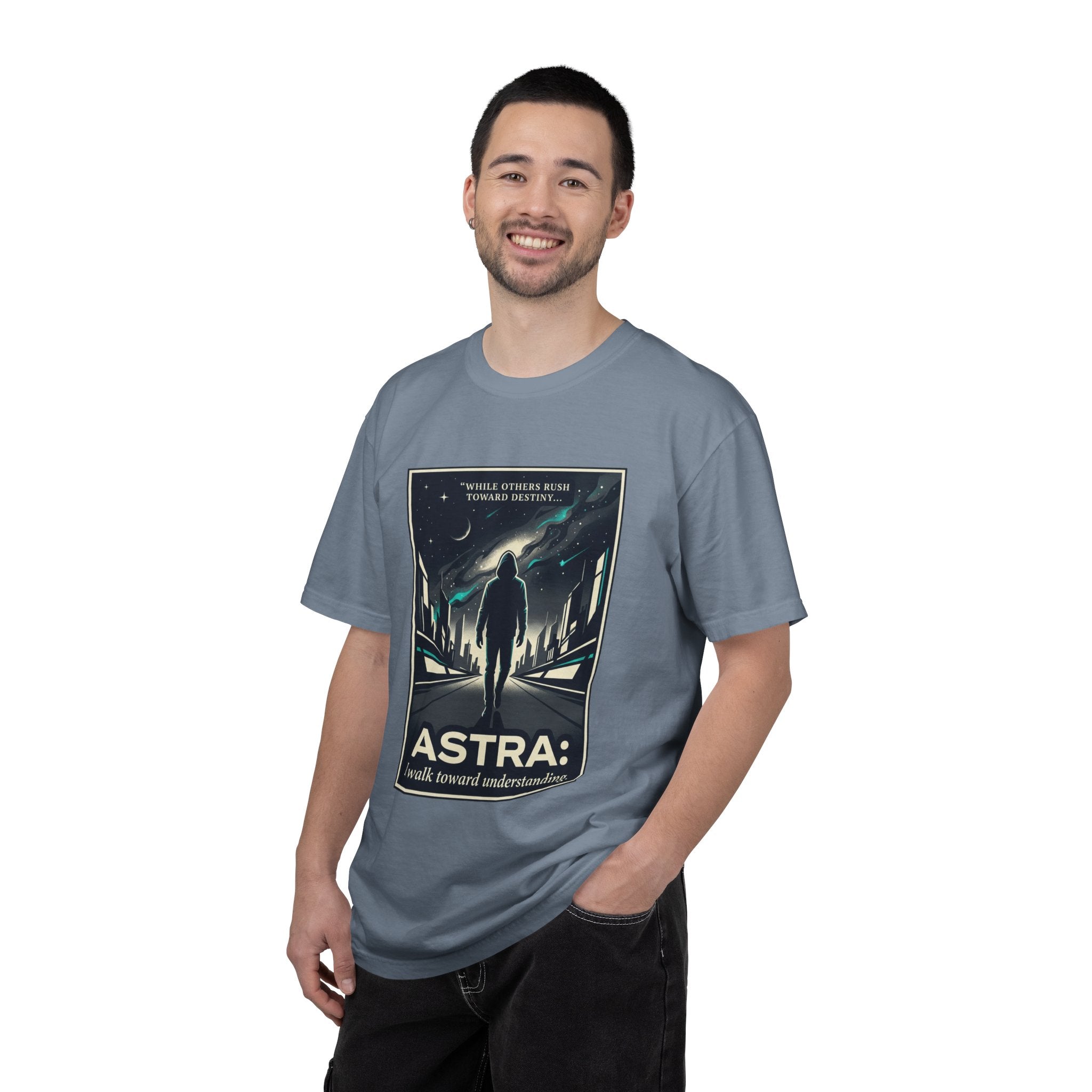 Power Runs Black Astra Sci‑Fi Graphic T-Shirt — "I walk toward understanding" Poster Design by Power Runs Black