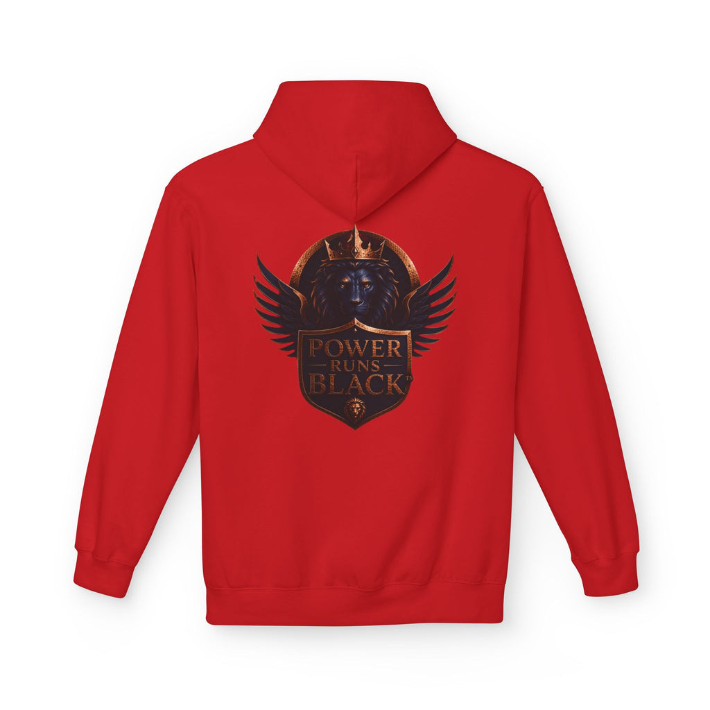 Power Runs Black crest hoodie | medieval shield with lions and wings by Power Runs Black