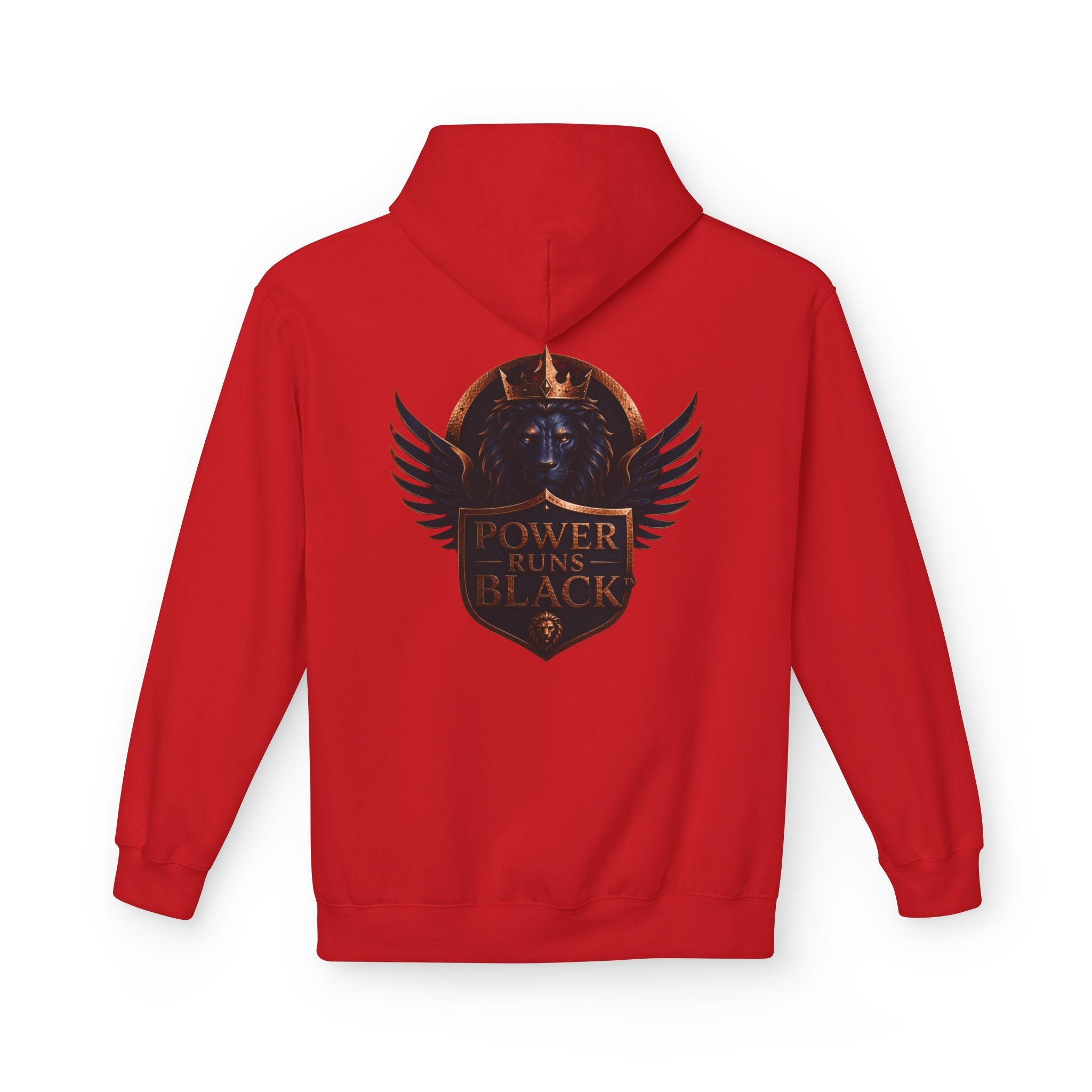 Power Runs Black crest hoodie | medieval shield with lions and wings by Power Runs Black