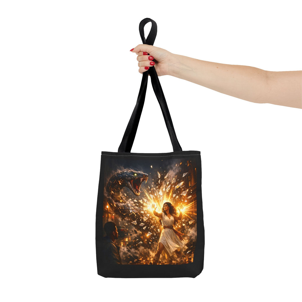 PRB Raging Serpent Burst tote bag | Fantasy serpent explosion art by Power Runs Black