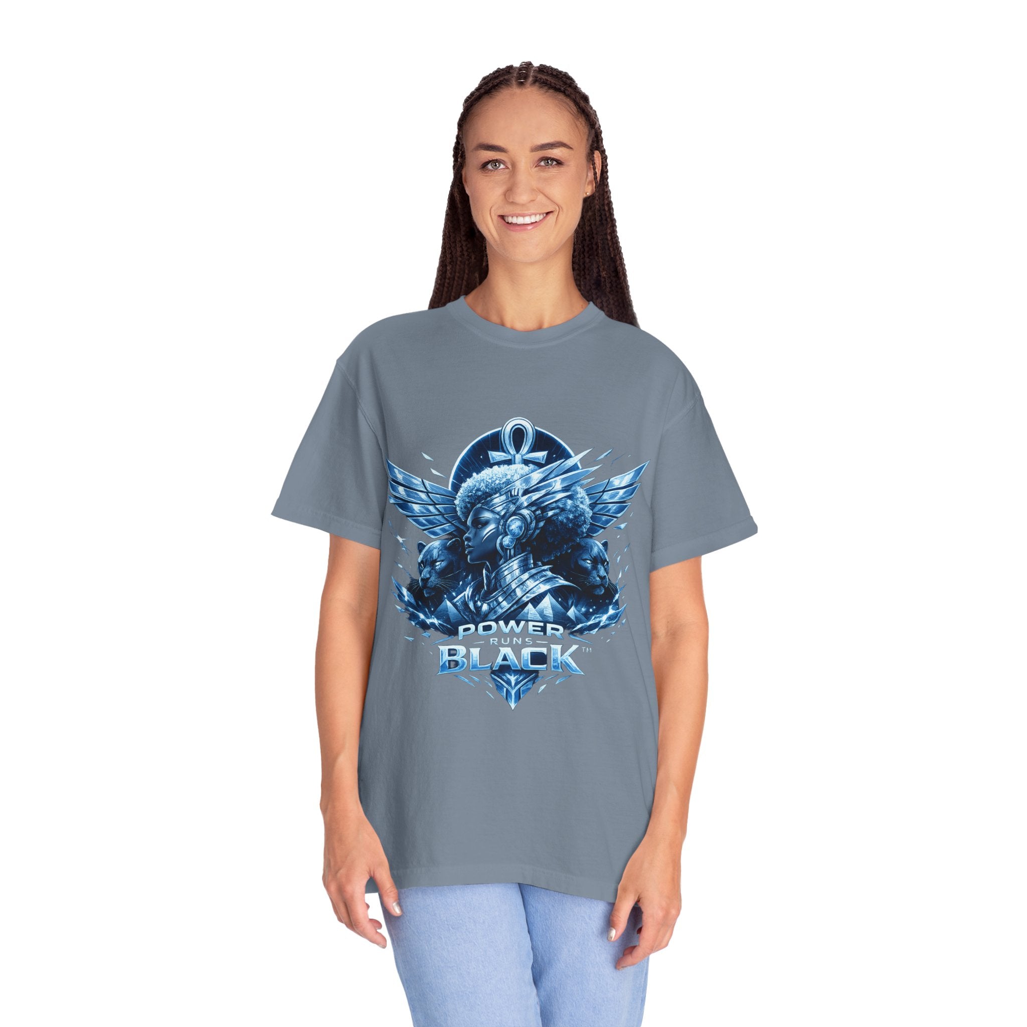 Power of Black Graphic T-Shirt — Egyptian Ankh Warrior Design by Power Runs Black