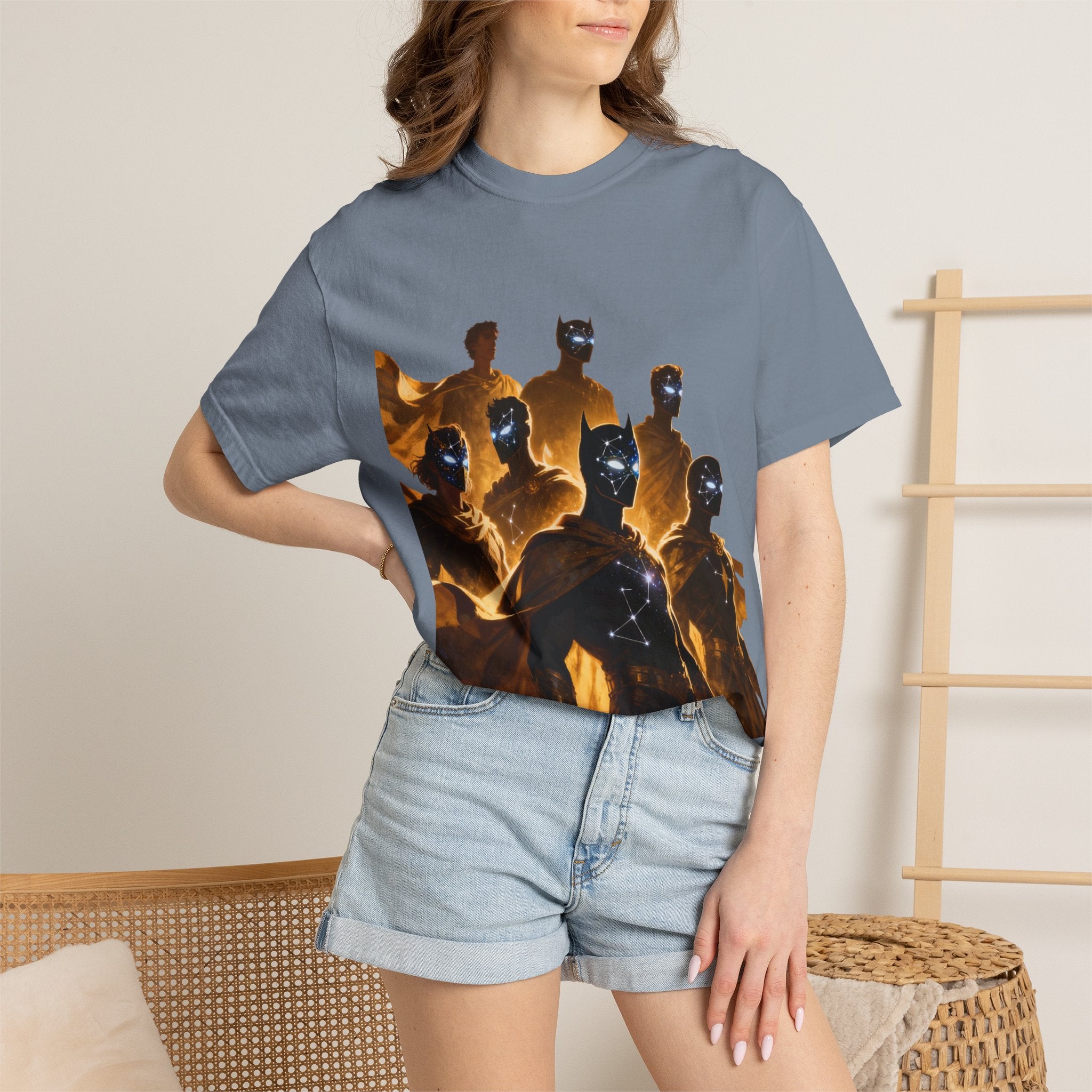 PRB Cosmic Heroes Graphic Tee (Golden Cloaks & Starry Faces) by Printify