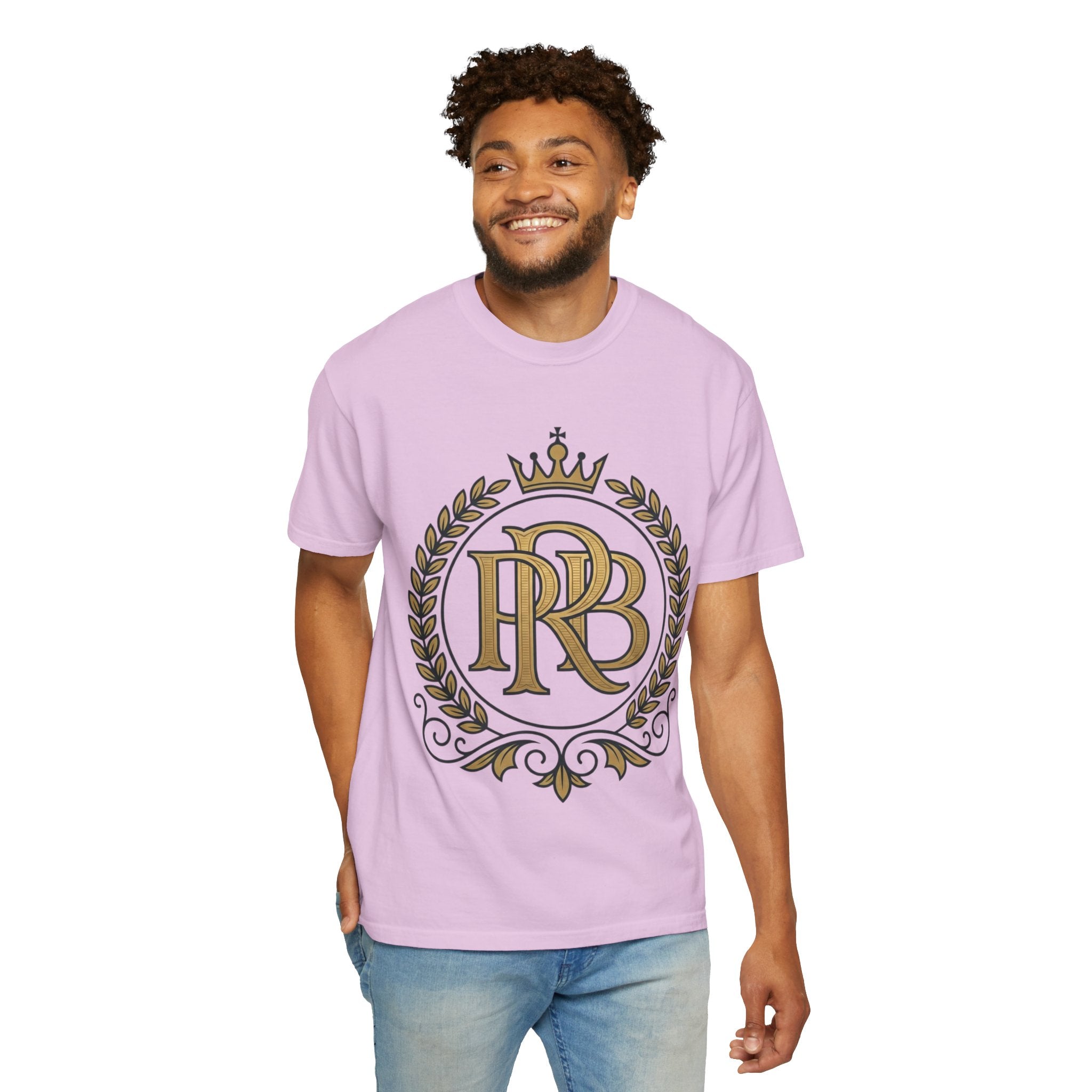 PRB Gold Monogram Crest Graphic T-Shirt | Laurel Crown Emblem Streetwear Tee by Printify