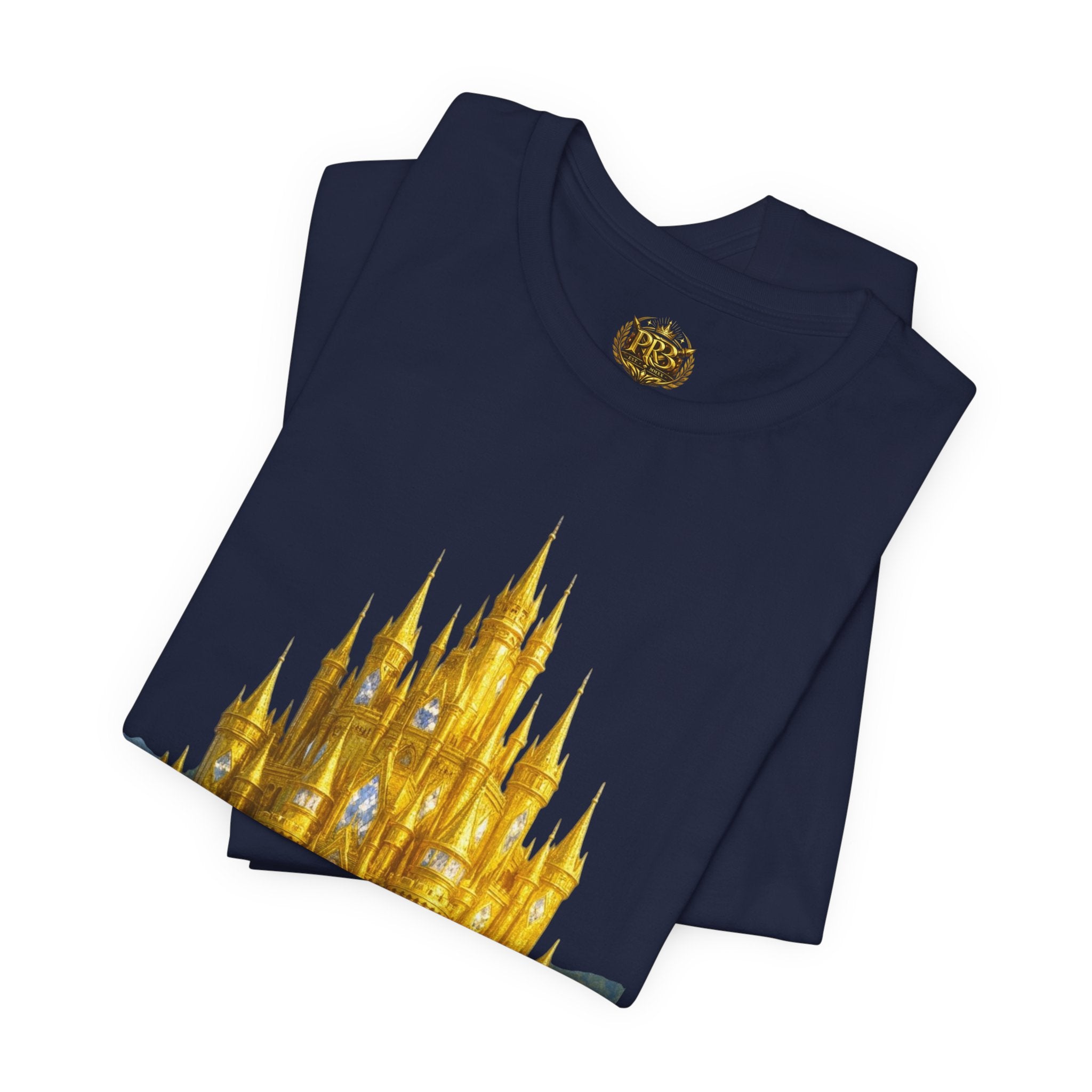 PRB Golden Fantasy Castle Tee | Magical Kingdom Illustration, Fairytale Scene by Power Runs Black