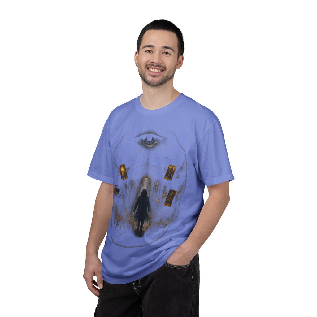 PRB Occult Tarot Skull T-Shirt — Mystic Eye & Shadow Figure Graphic by Power Runs Black